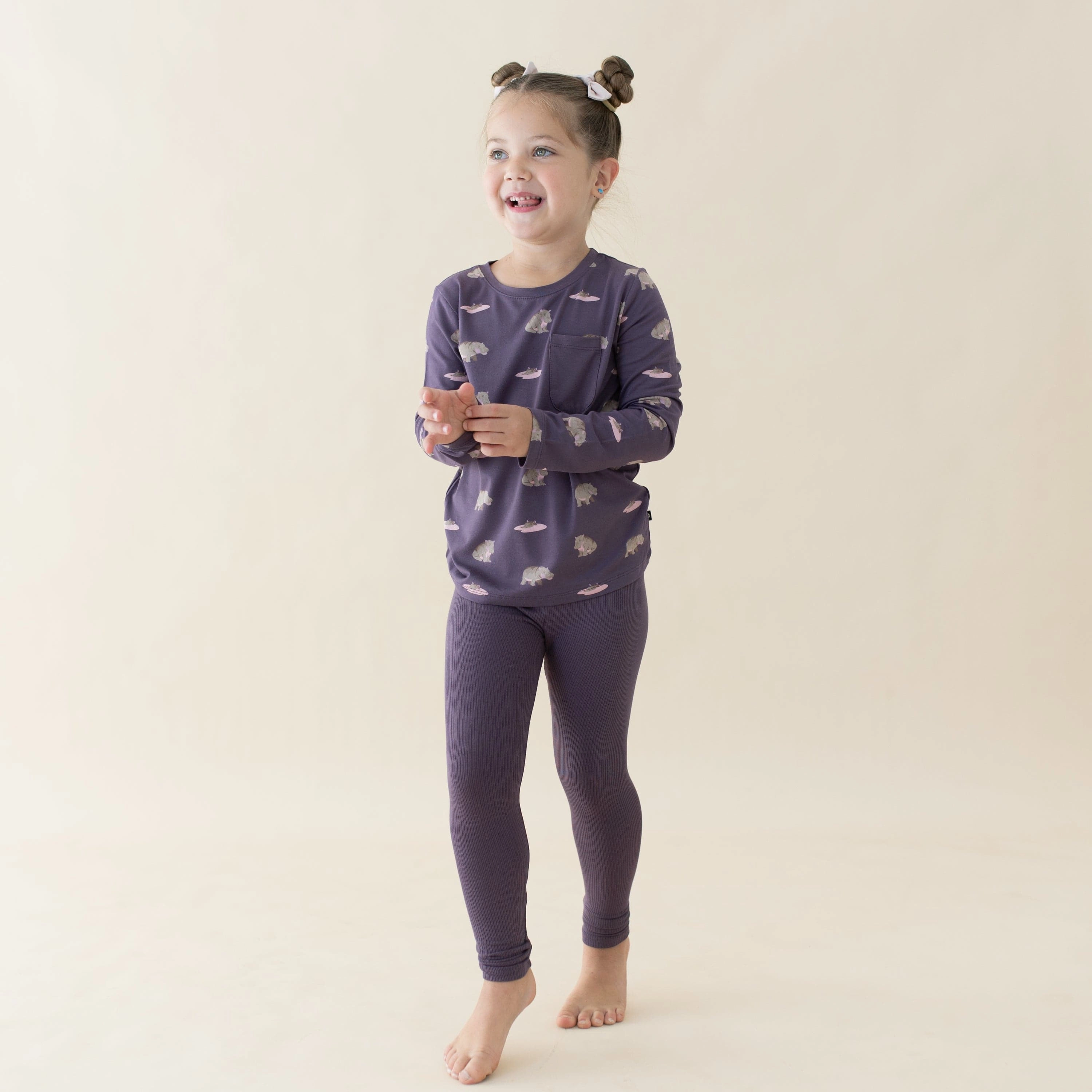 Long Sleeve Toddler Crew Neck Tee in Baby Hippo