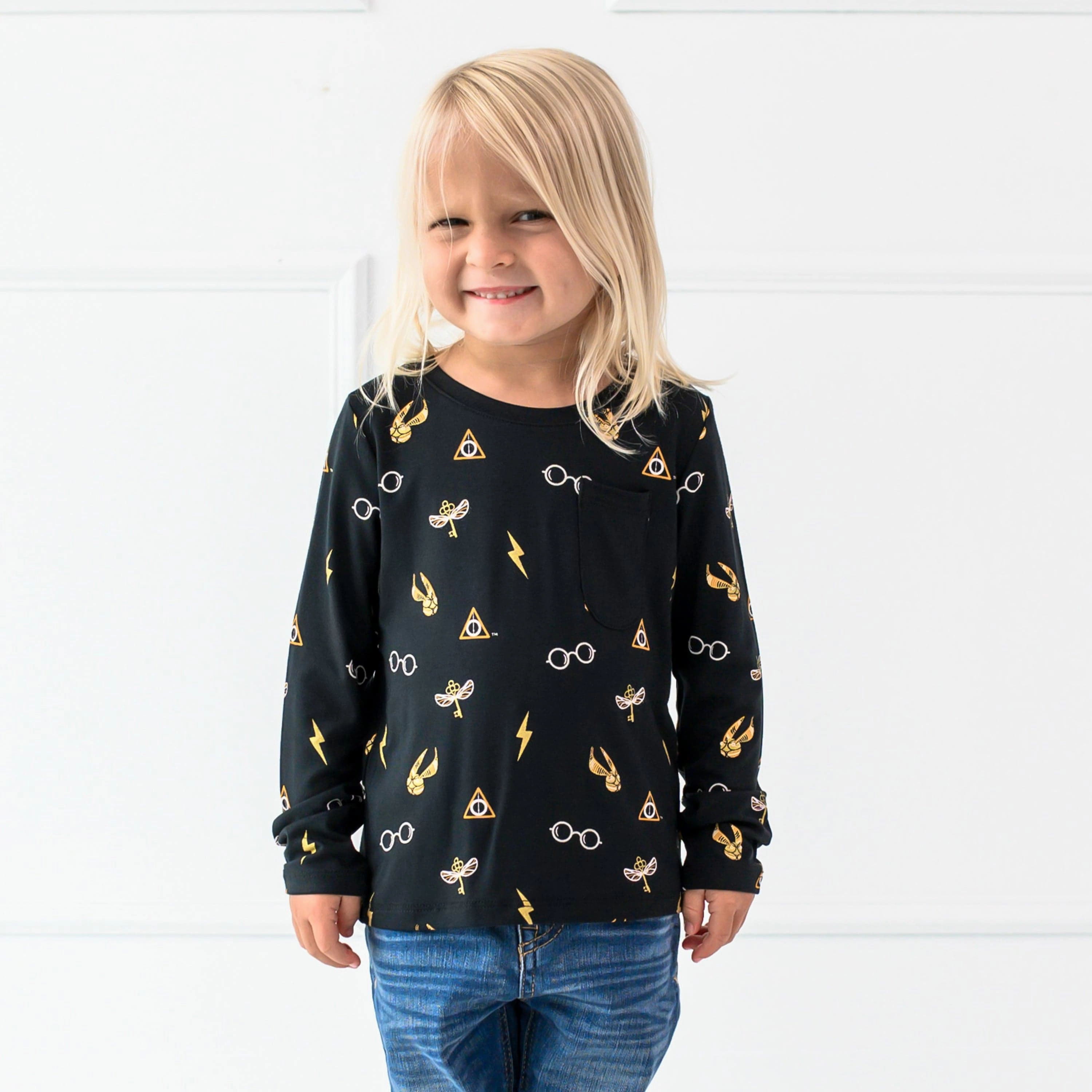 Long Sleeve Toddler Crew Neck Tee in Midnight Icon