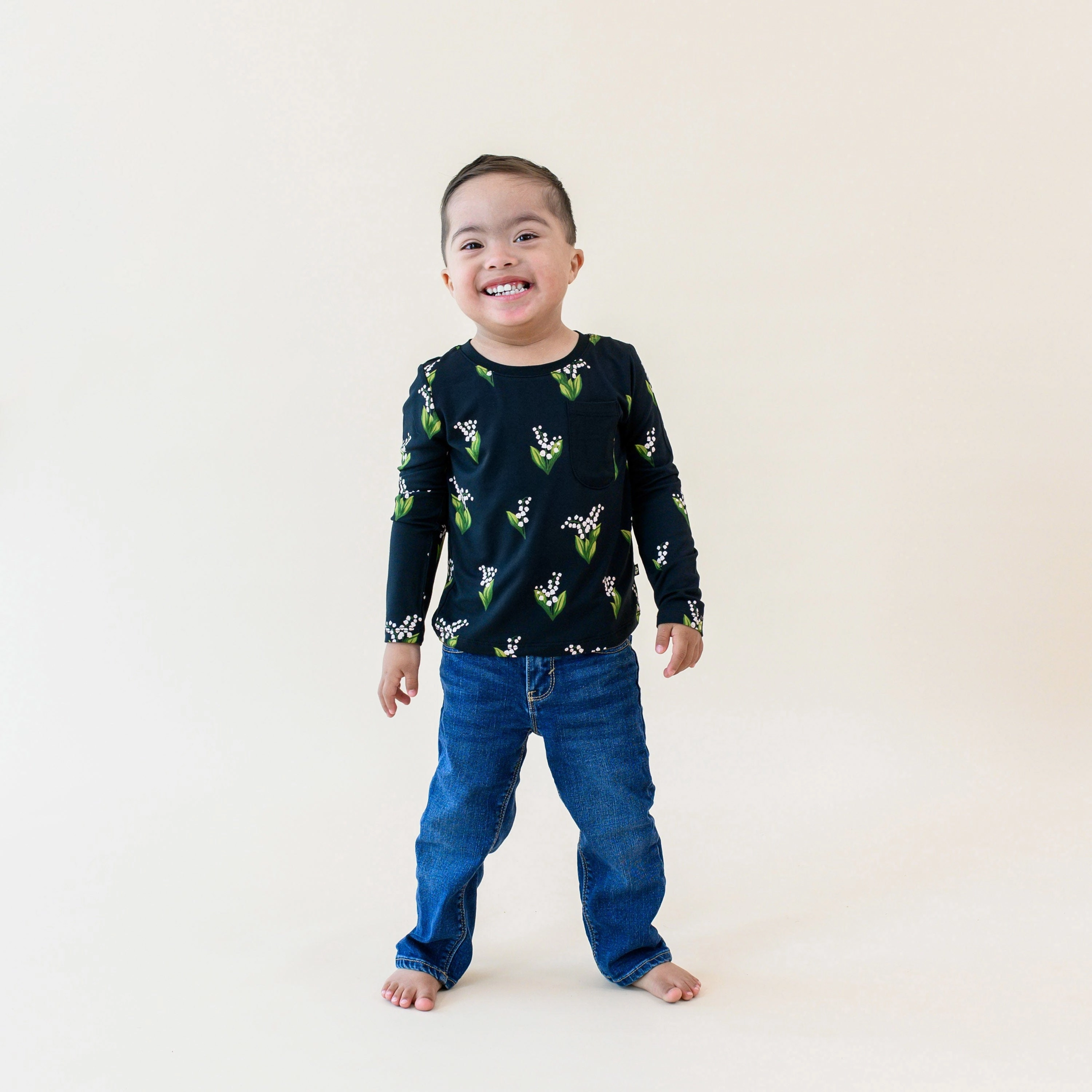Long Sleeve Toddler Crew Neck Tee in Midnight Lily