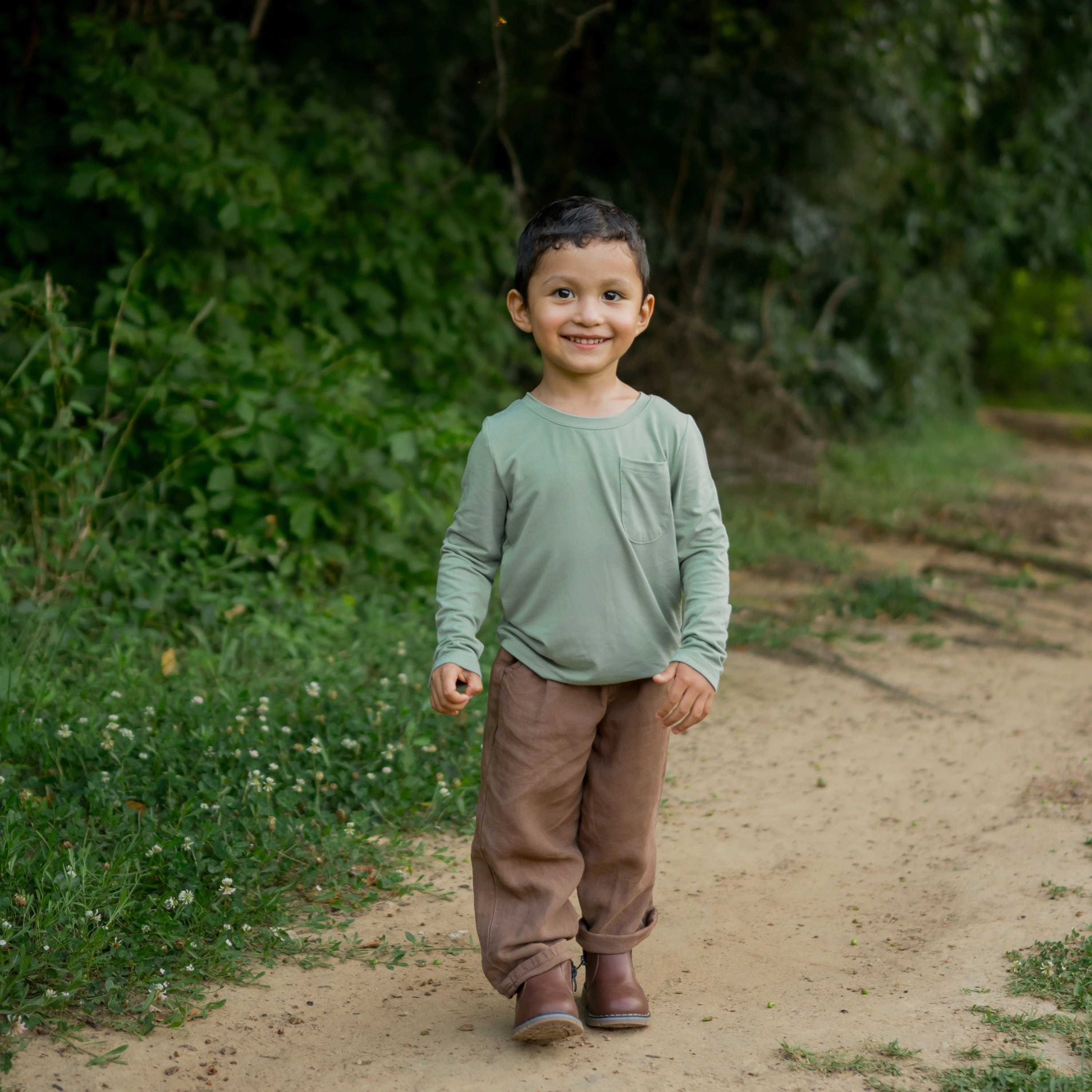 Long Sleeve Toddler Crew Neck Tee in Thyme