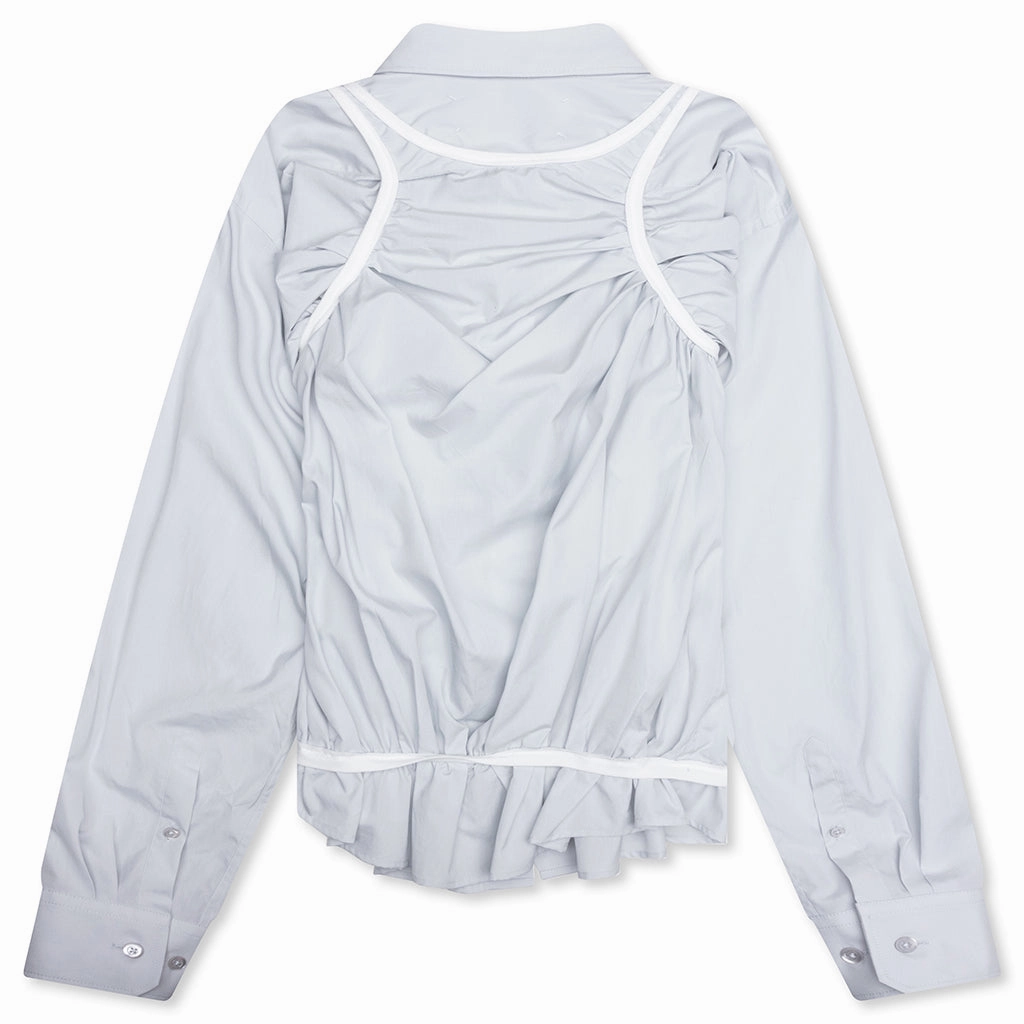 Loose Fit Button Shirt with White Accents - Light Blue