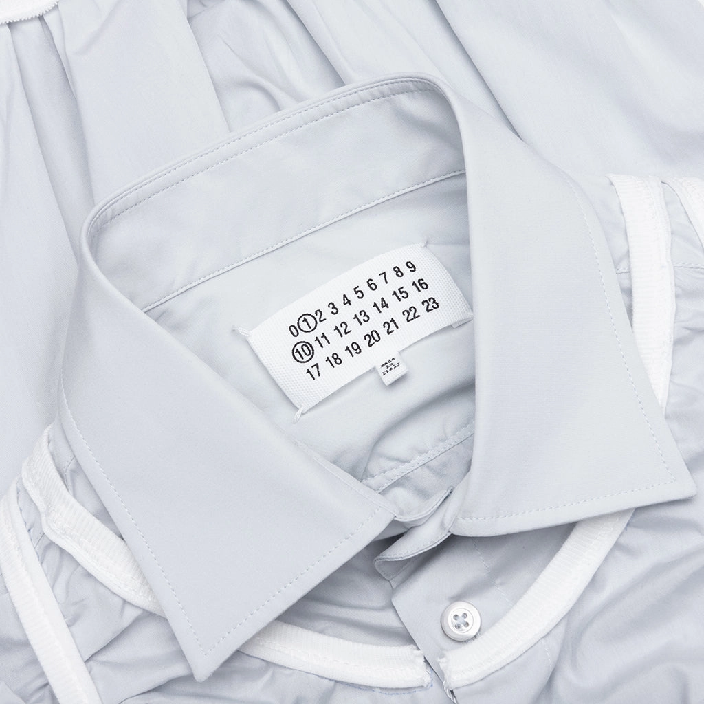 Loose Fit Button Shirt with White Accents - Light Blue
