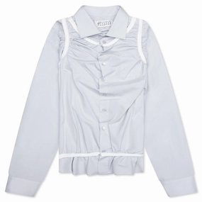 Loose Fit Button Shirt with White Accents - Light Blue