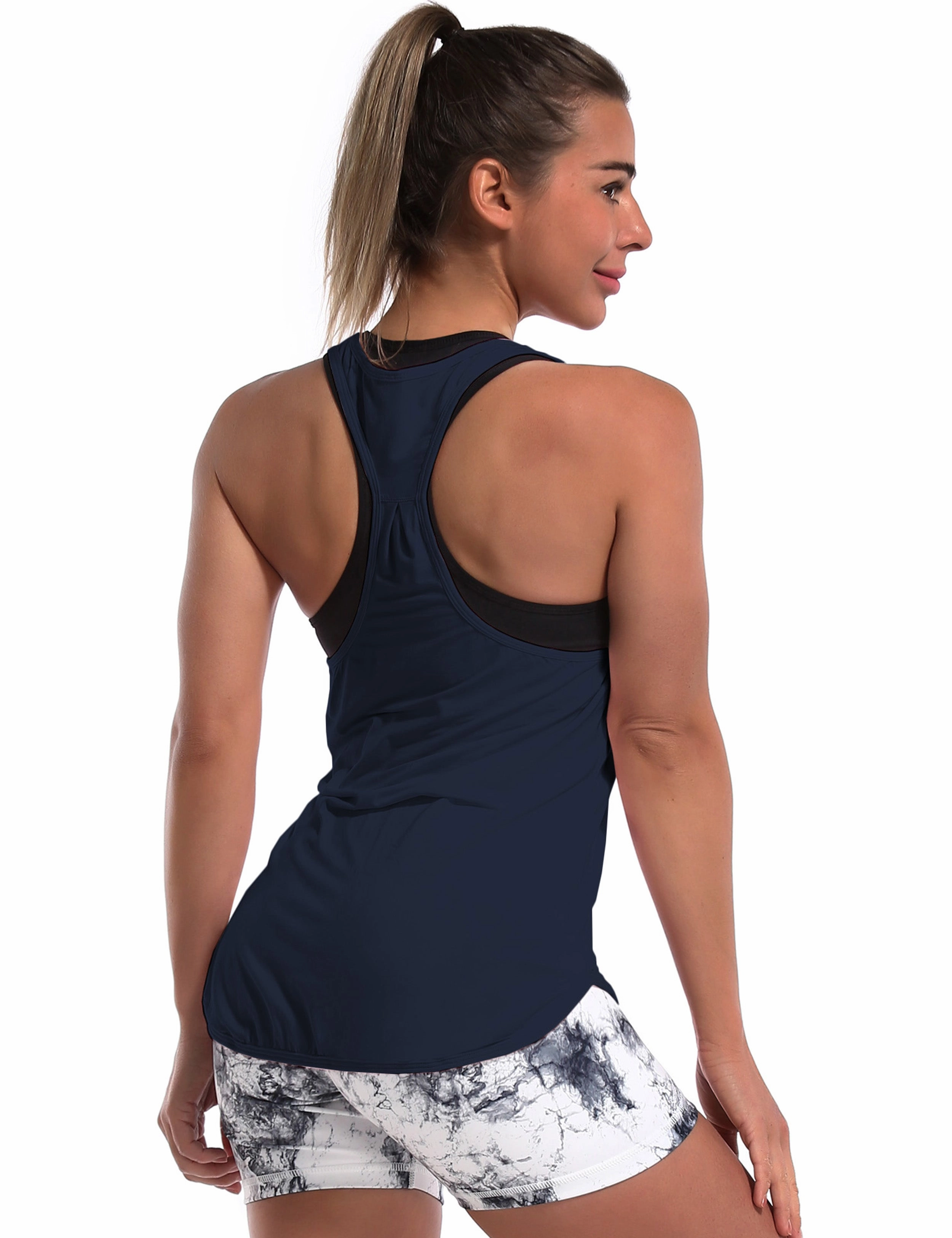 Loose Fit Racerback Tank Top darknavy_Running