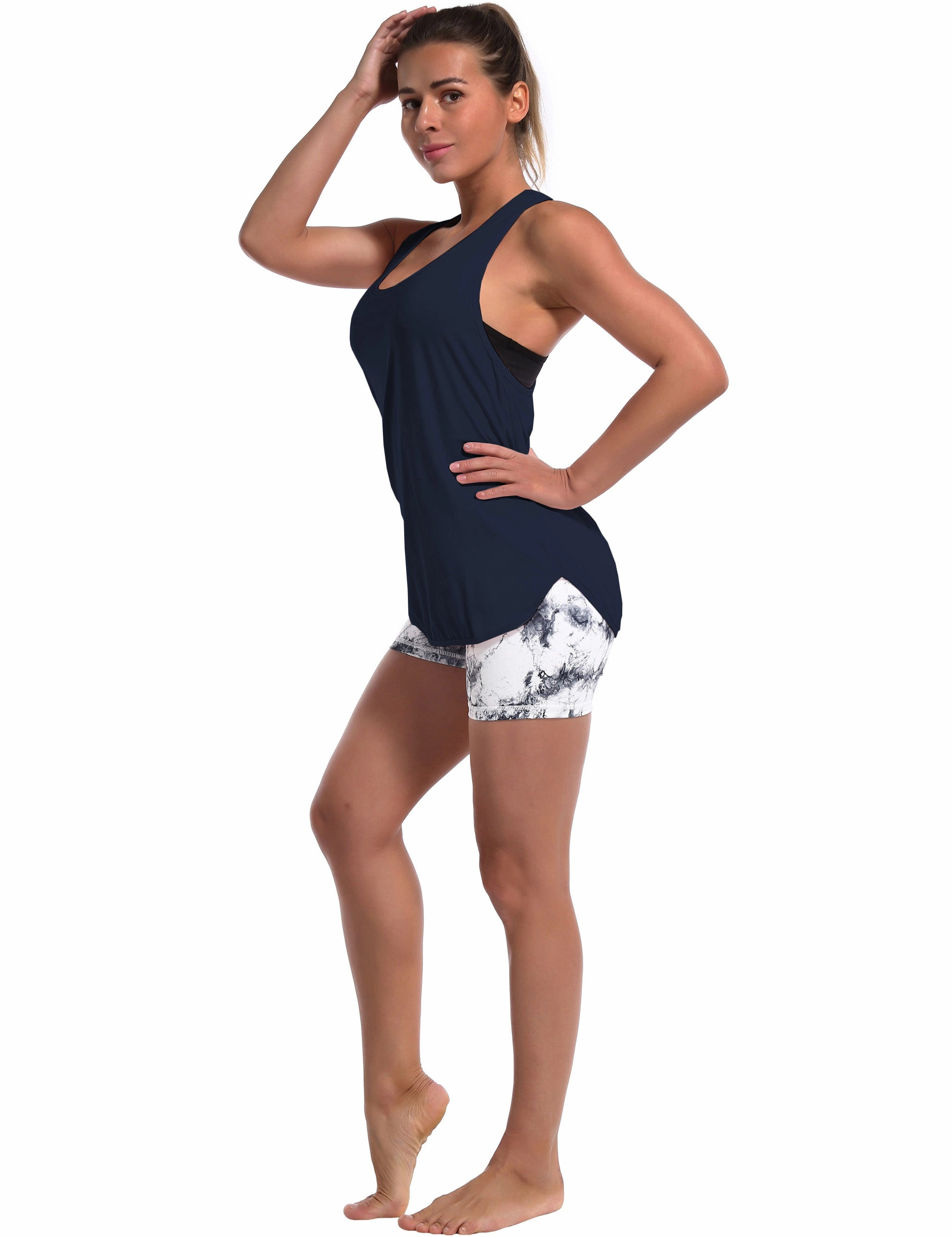 Loose Fit Racerback Tank Top darknavy_Running
