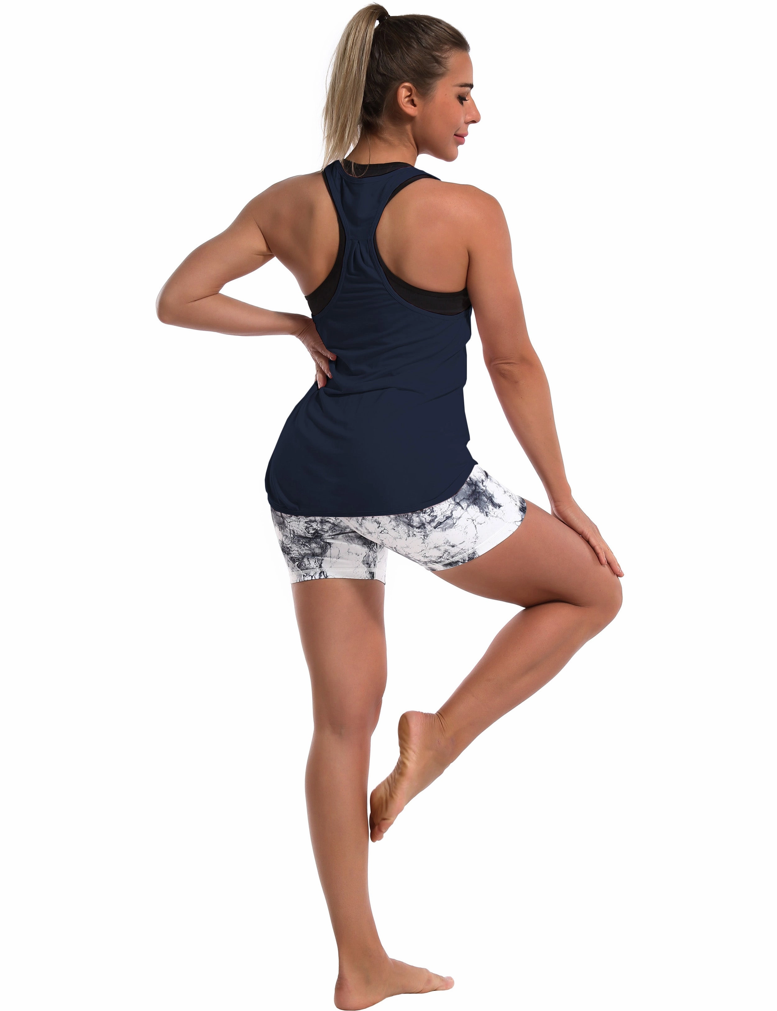 Loose Fit Racerback Tank Top darknavy_Running