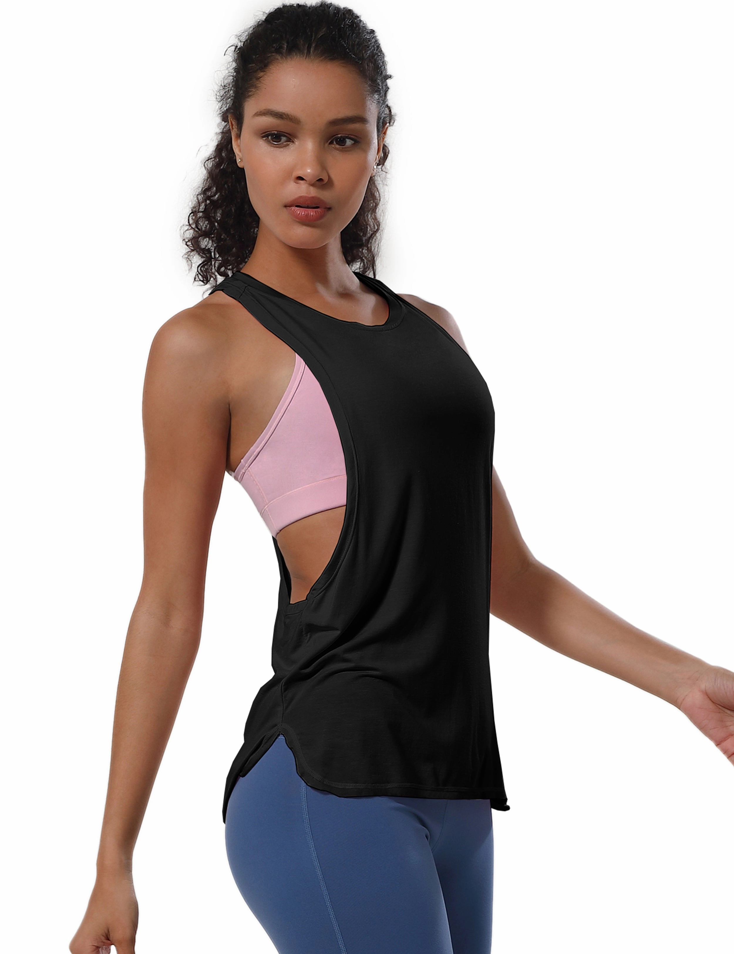 Low Cut Loose Fit Tank Top black_Plus Size
