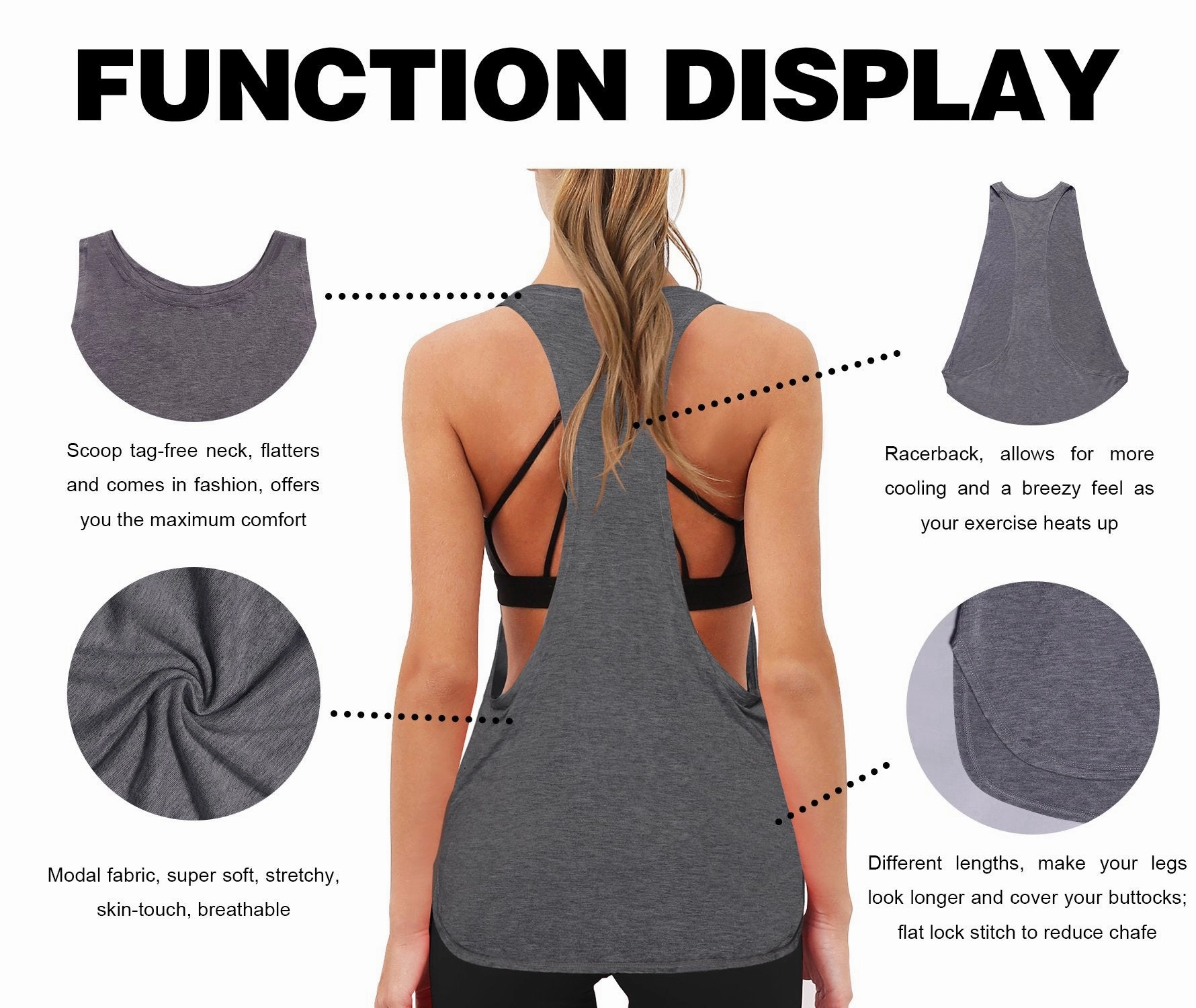 Low Cut Loose Fit Tank Top heathercharcoal ins_Pilates