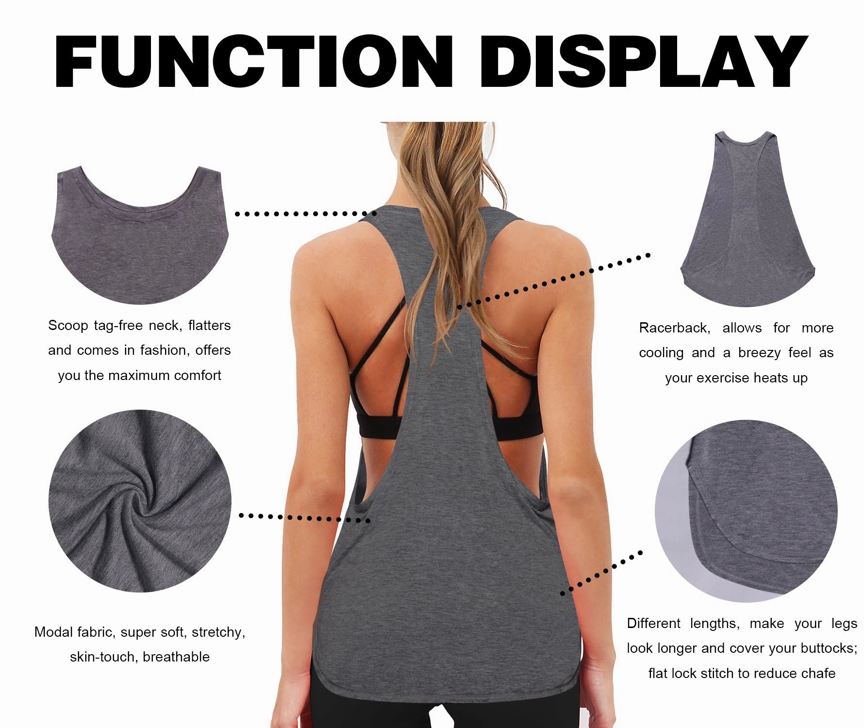 Low Cut Loose Fit Tank Top heathercharcoal_Tall Size