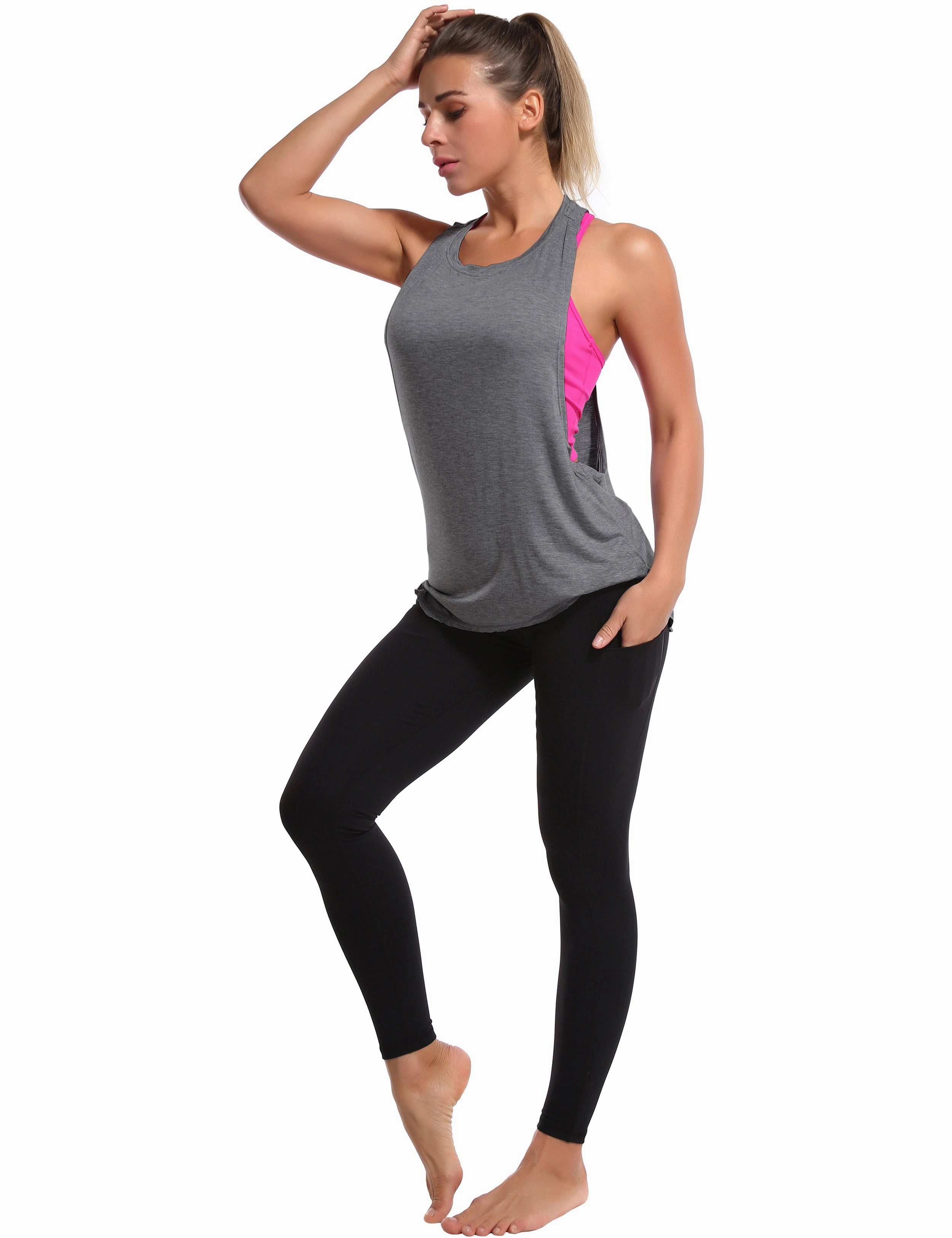 Low Cut Loose Fit Tank Top heathercharcoal_Tall Size