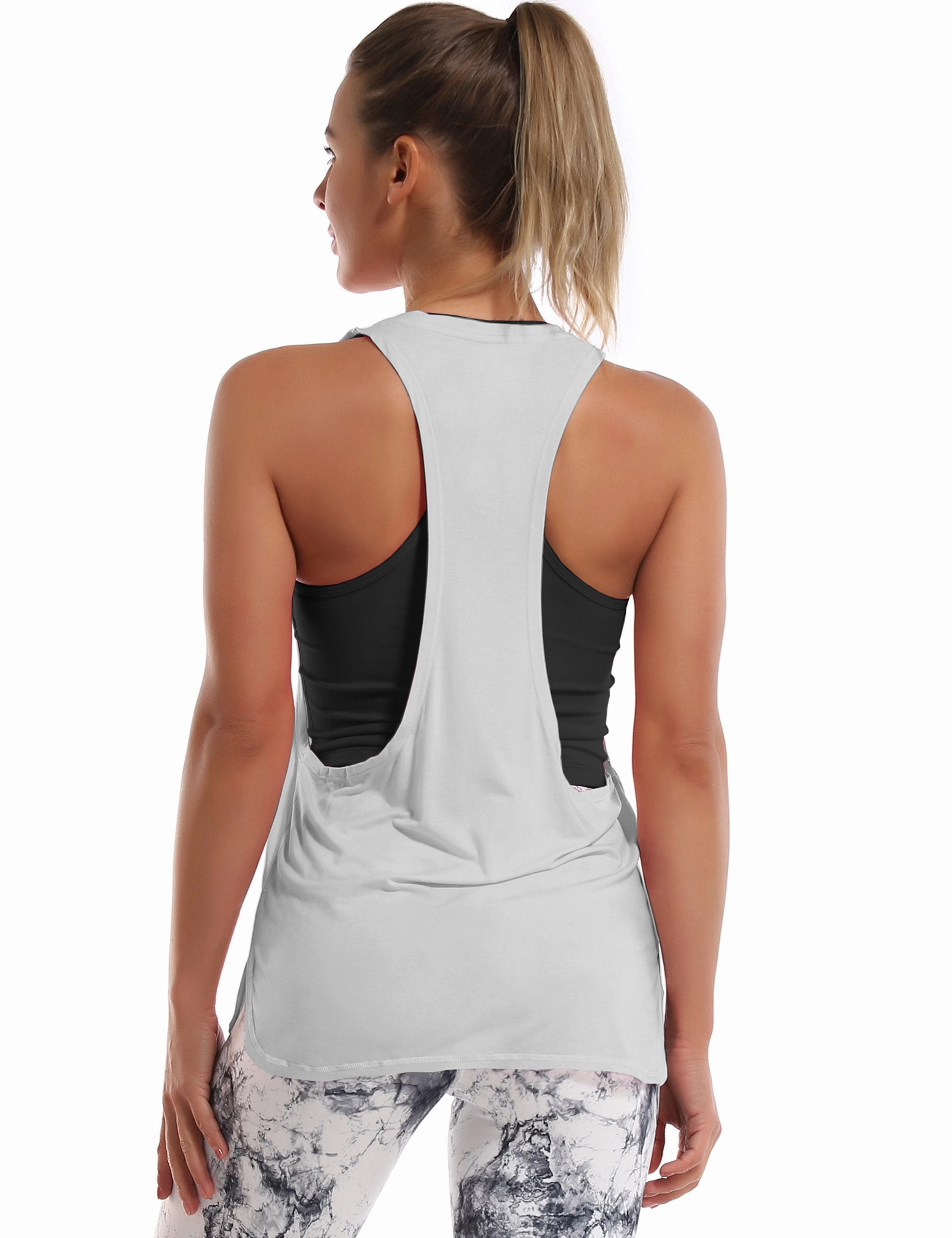Low Cut Loose Fit Tank Top lightgray ins_yogastudio