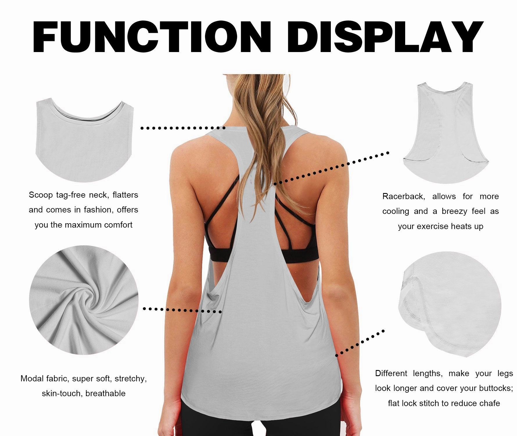 Low Cut Loose Fit Tank Top lightgray ins_yogastudio