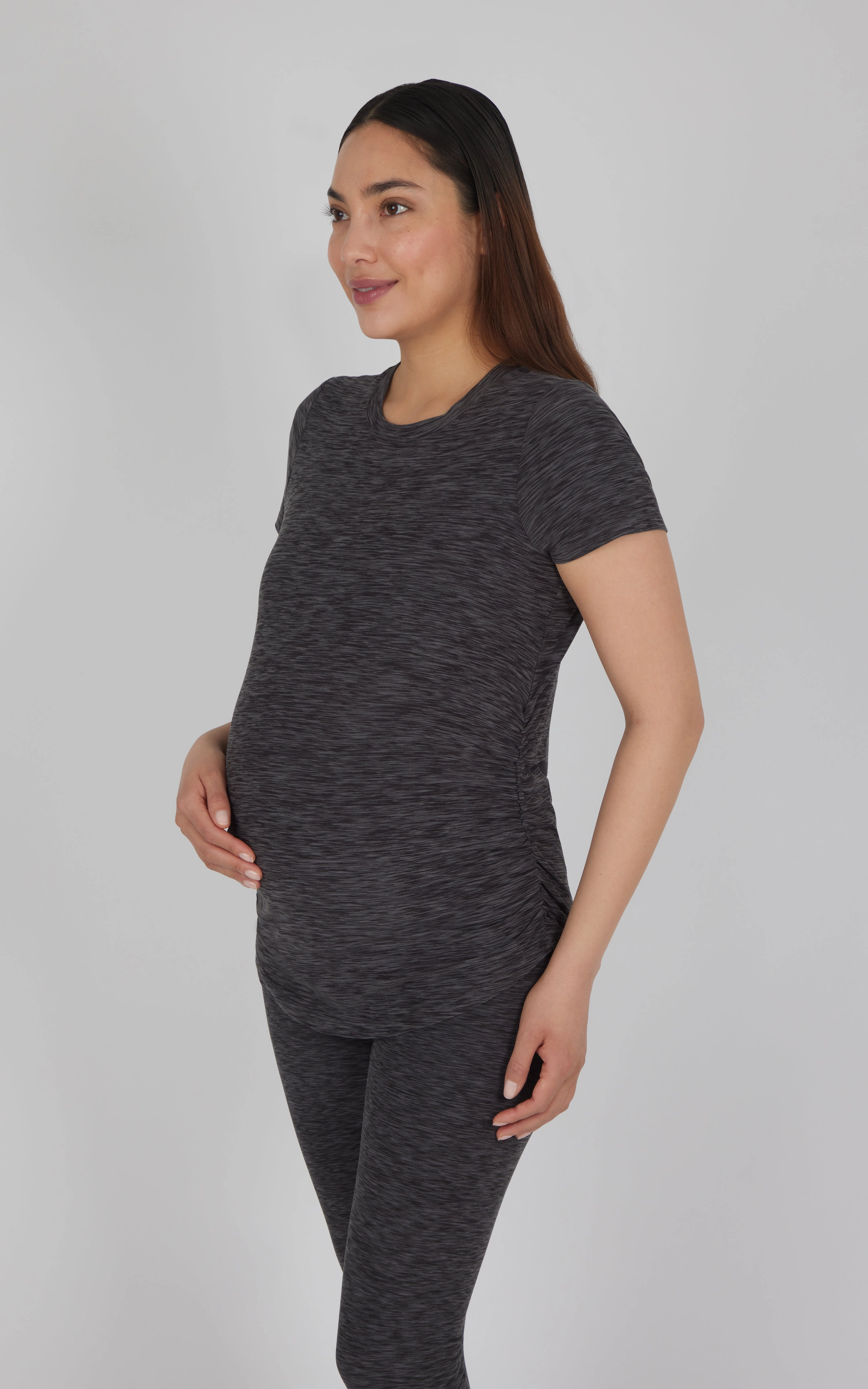 Maternity Heathered Short Sleeve Crew Neck Top