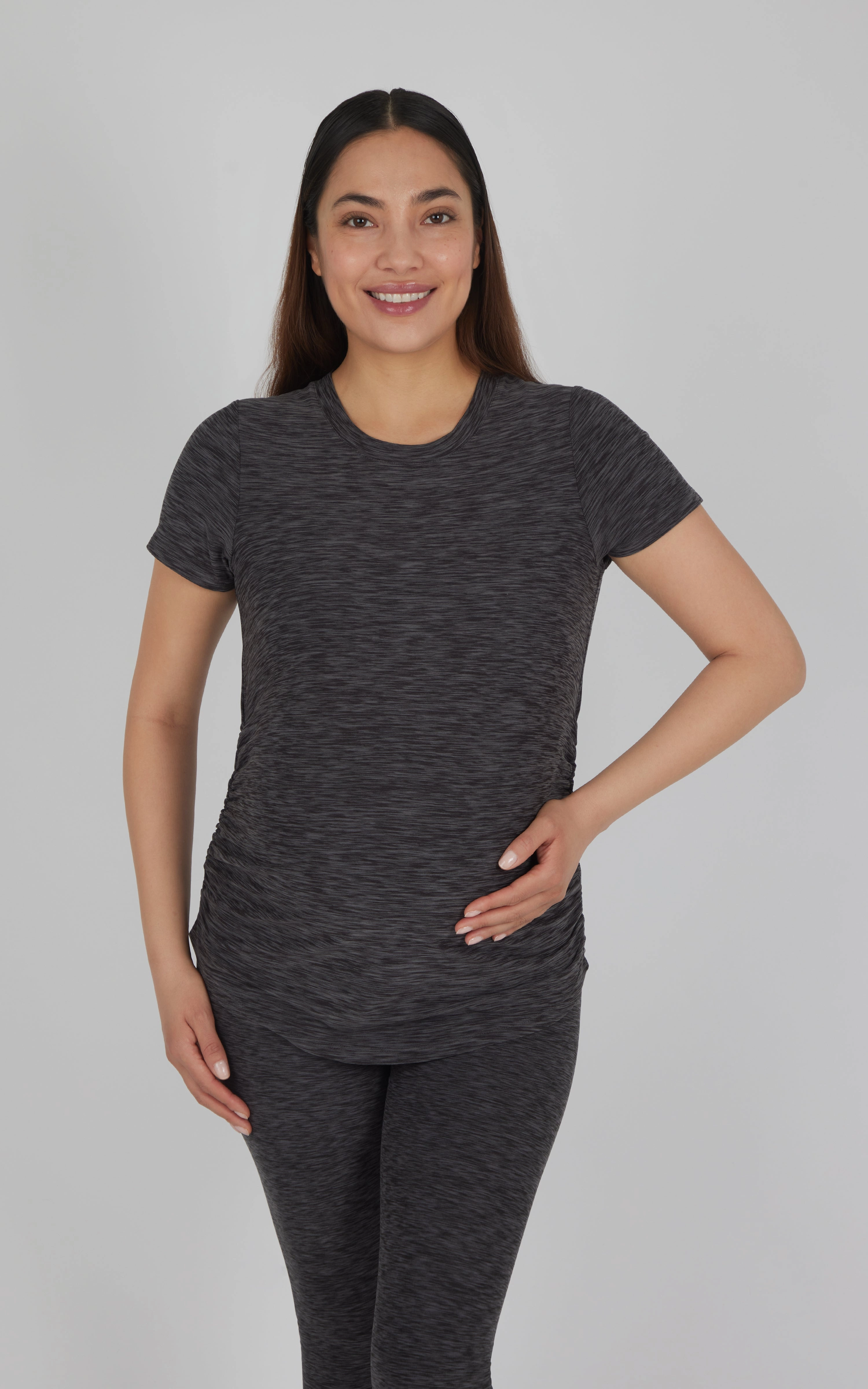Maternity Heathered Short Sleeve Crew Neck Top
