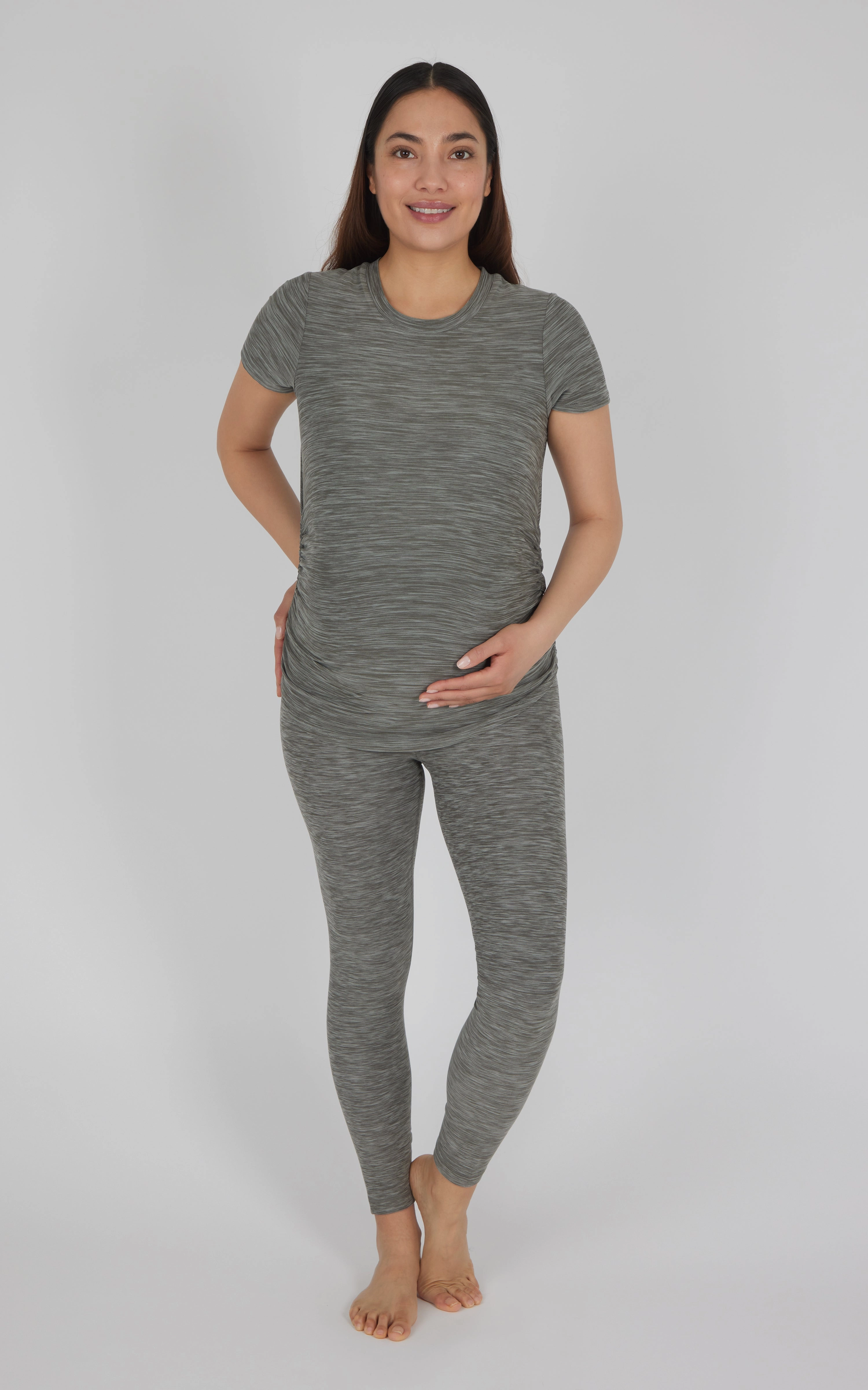 Maternity Heathered Short Sleeve Crew Neck Top