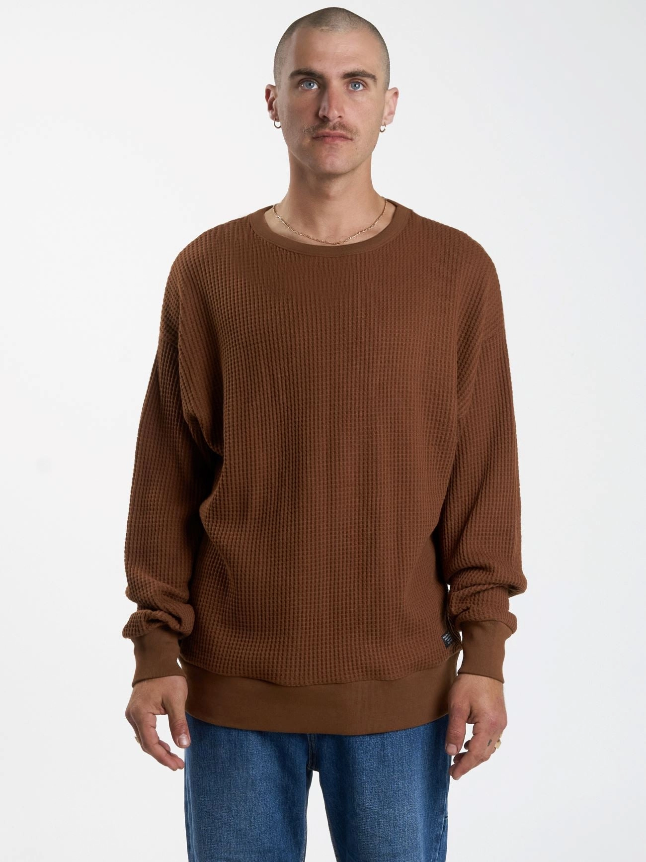 Minimal Thrills Big Waffle Crew Knit - Chestnut