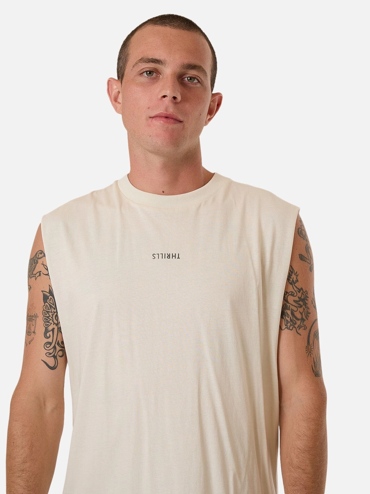 Minimal Thrills Merch Fit Muscle Tee - Heritage White