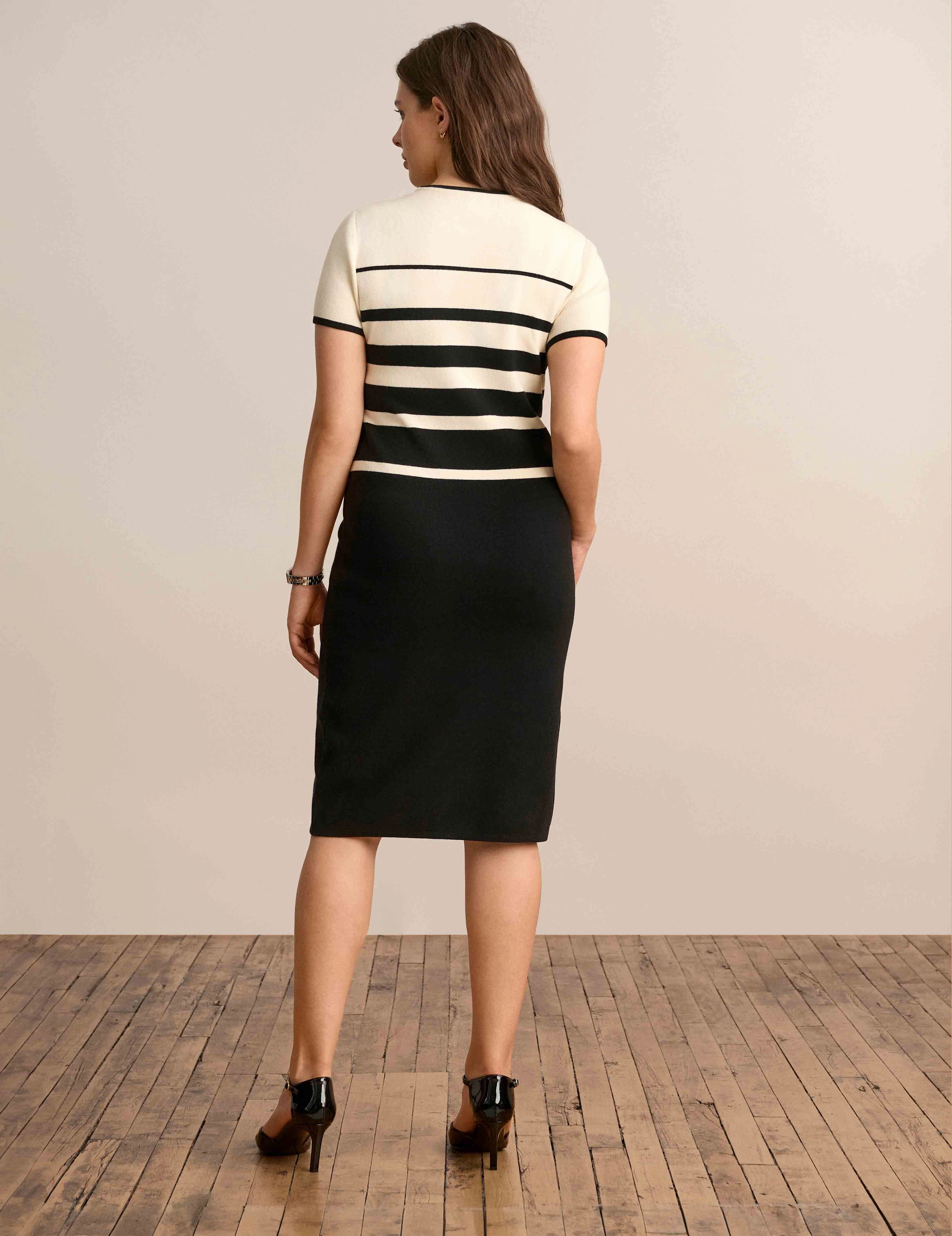 Multi Stripe Short Sleeve Crew Neck Dress - Sale