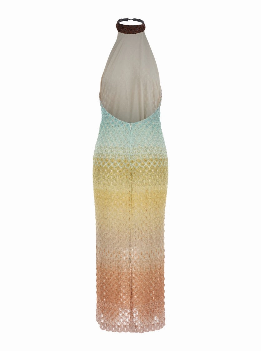 Multicolor Sleeveless Dress With Halterneck