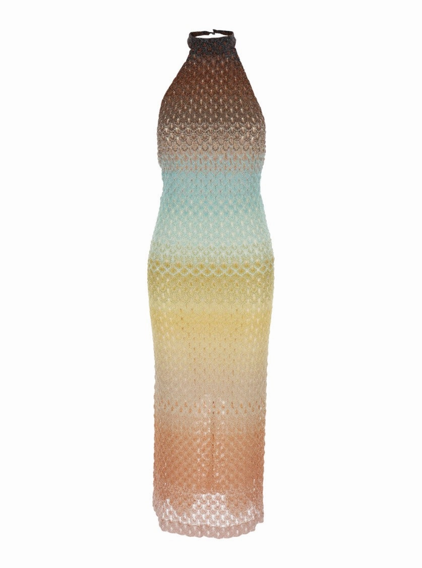 Multicolor Sleeveless Dress With Halterneck