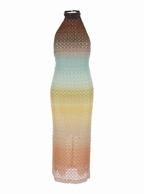 Multicolor Sleeveless Dress With Halterneck