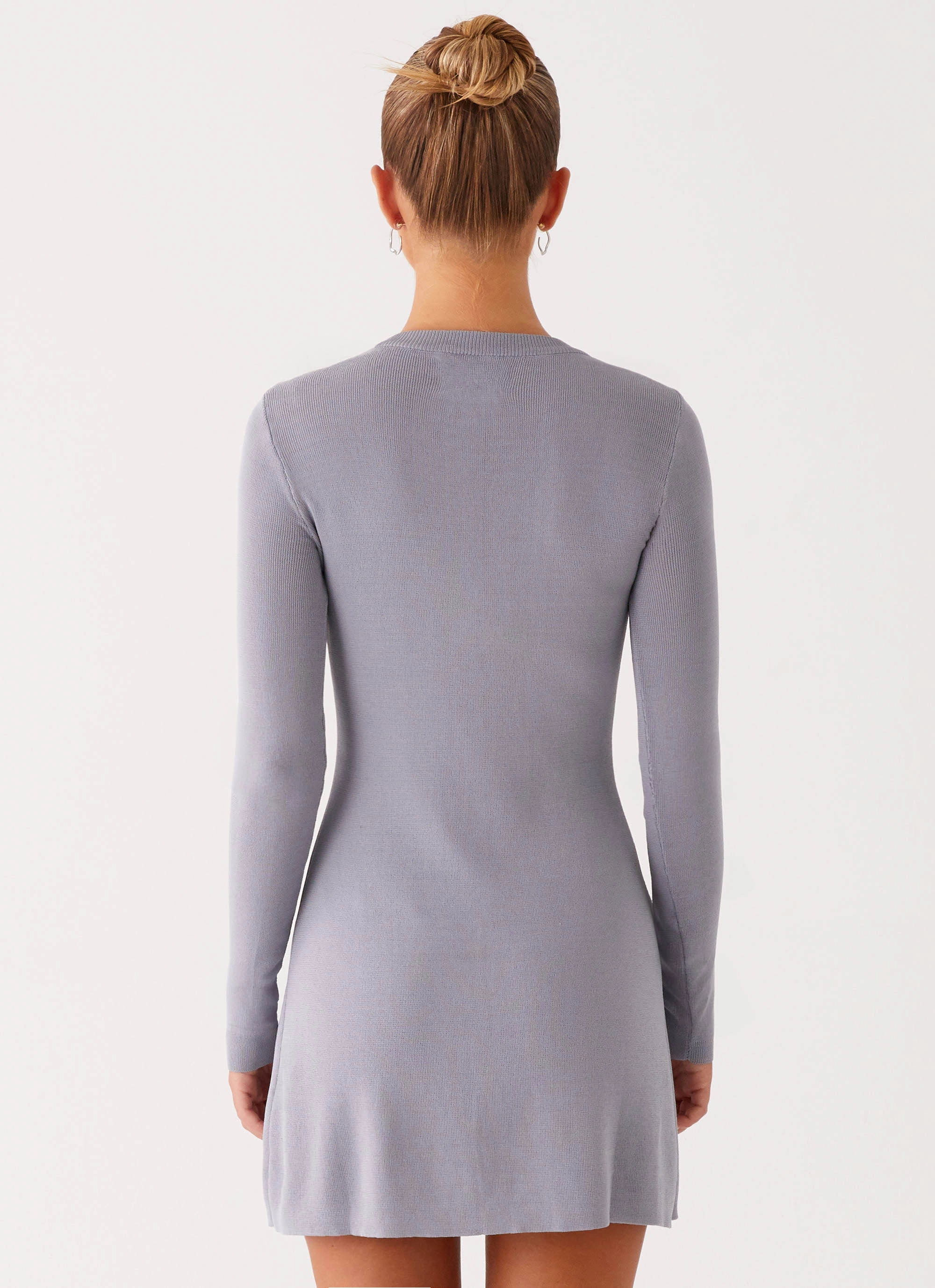 Not One Time Long Sleeve Knit Mini Dress - Grey
