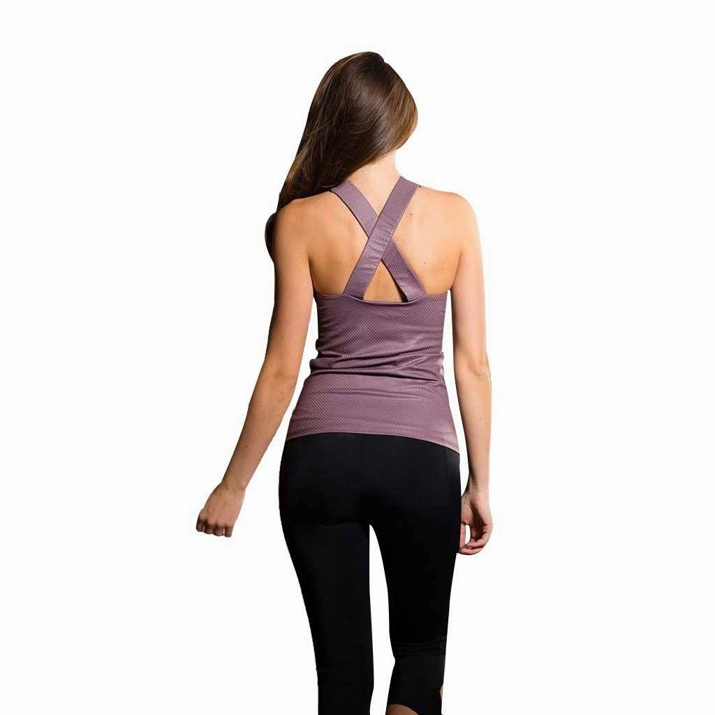 Onzie Hot Yoga  X Long Back Tank Top 3038 Purple Haze Fishnet