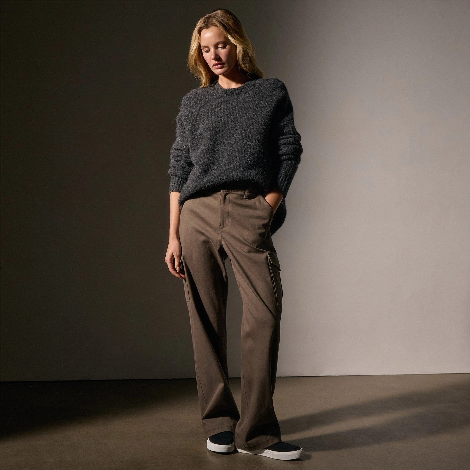 Oversized Waffle Knit Crew - Anthracite