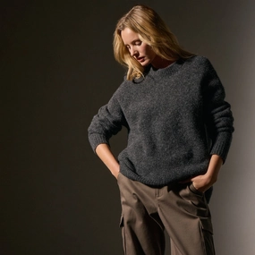 Oversized Waffle Knit Crew - Anthracite