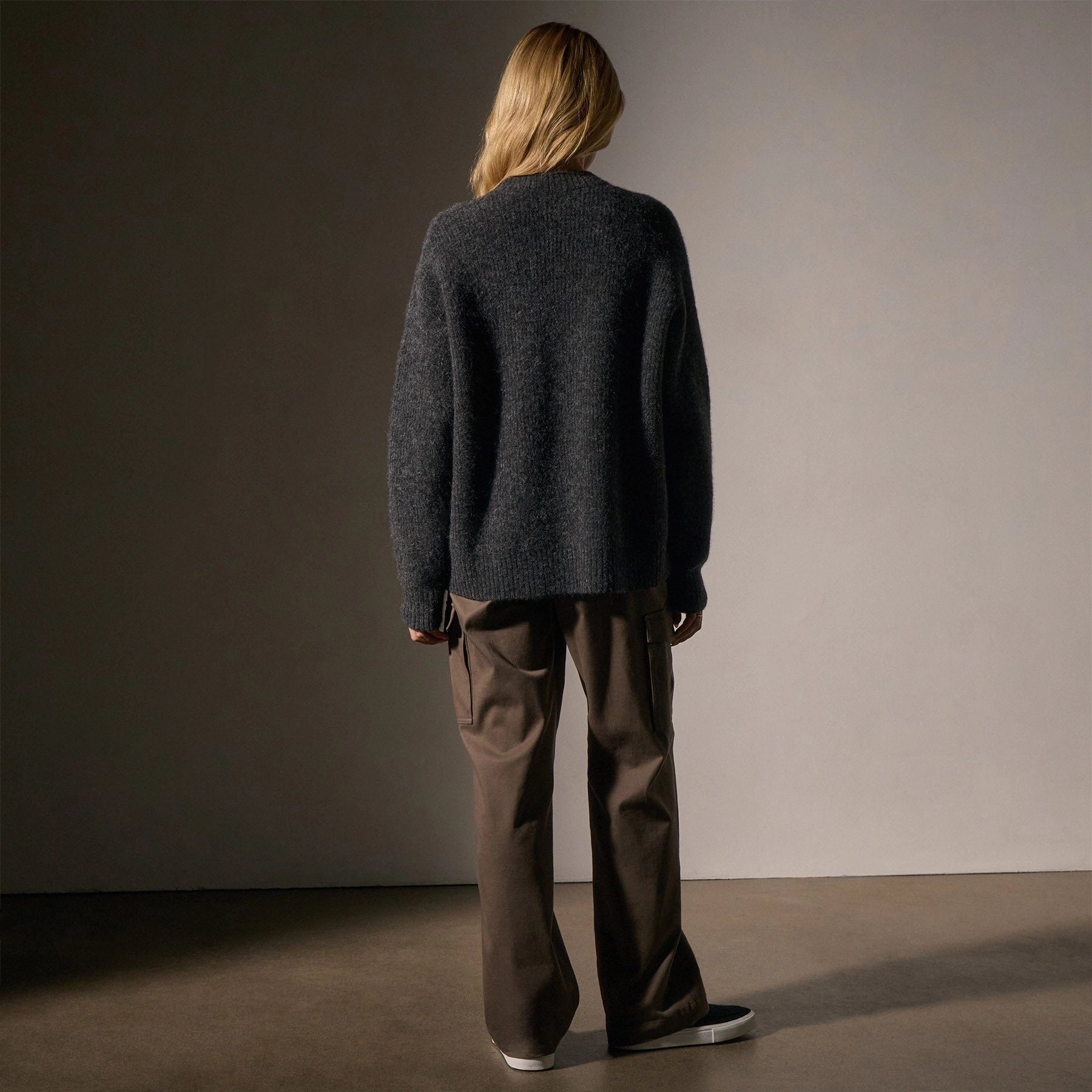 Oversized Waffle Knit Crew - Anthracite