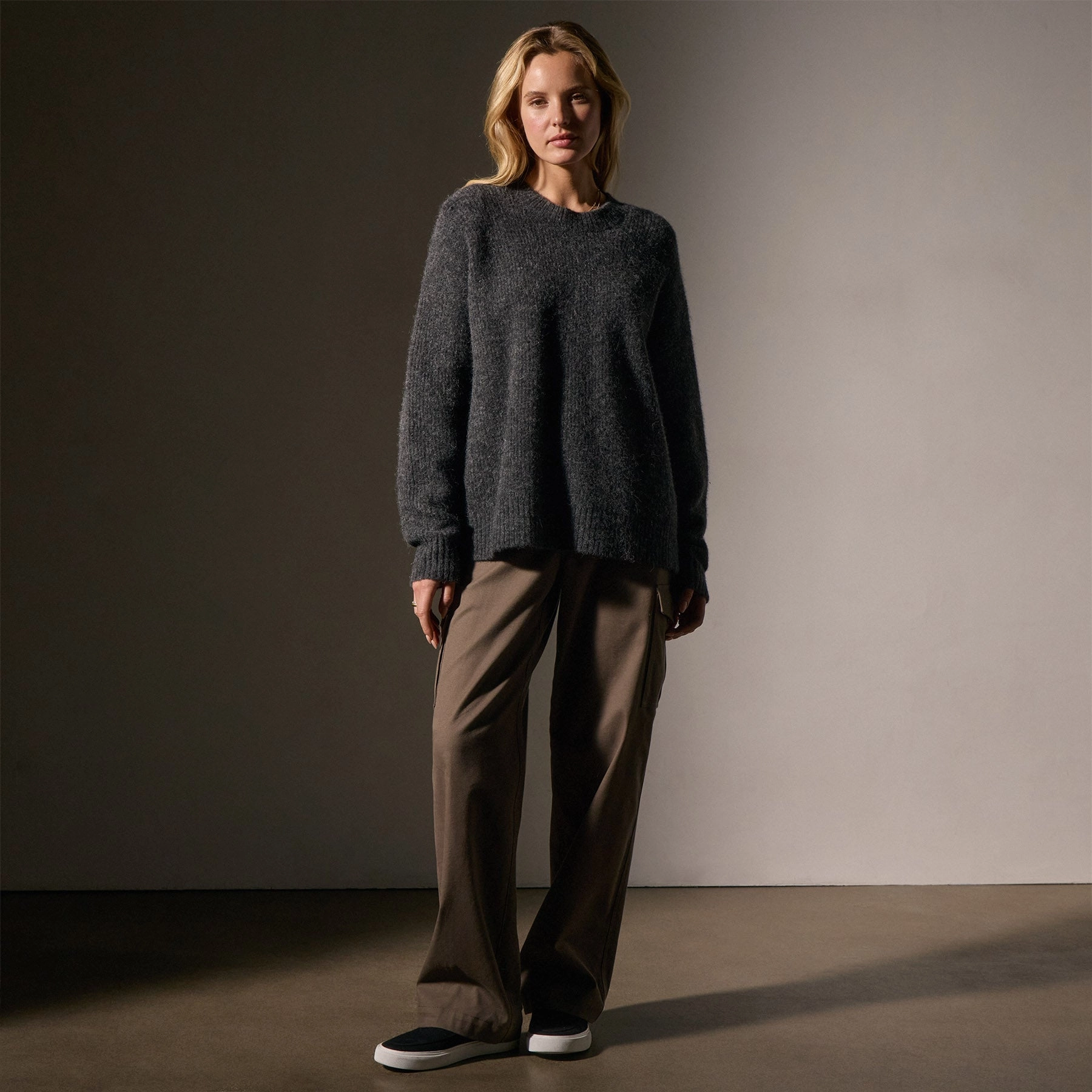 Oversized Waffle Knit Crew - Anthracite