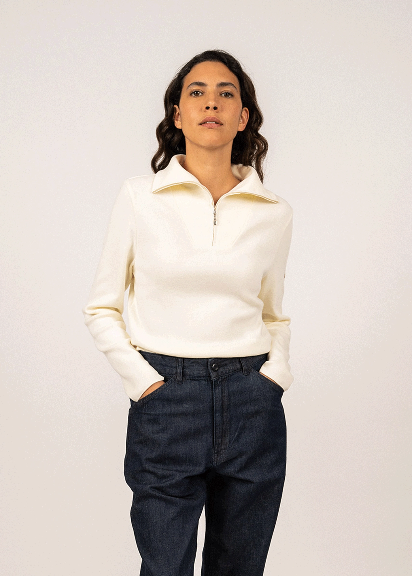 PASSERELLE - Cotton Trucker Sweater for Women (IVORY)