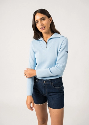 PASSERELLE - Cotton Trucker Sweater for Women (LIGHT BLUE)
