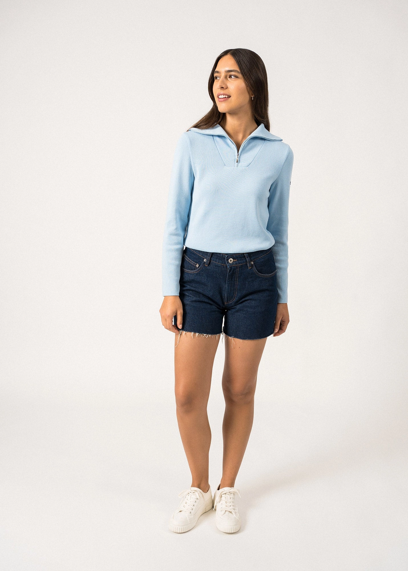 PASSERELLE - Cotton Trucker Sweater for Women (LIGHT BLUE)