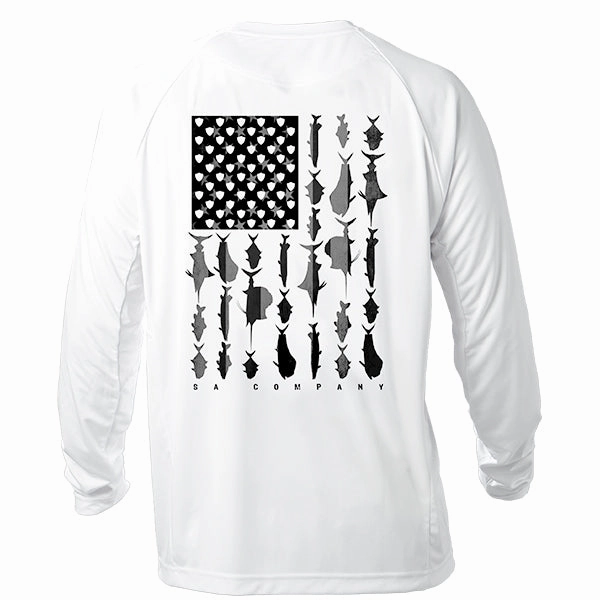 Performance Long Sleeve Shirt | White | Blackout Flag Fins Stripes XL ONLY AVAILABLE SIZE