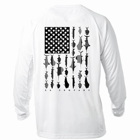 Performance Long Sleeve Shirt | White | Blackout Flag Fins Stripes XL ONLY AVAILABLE SIZE