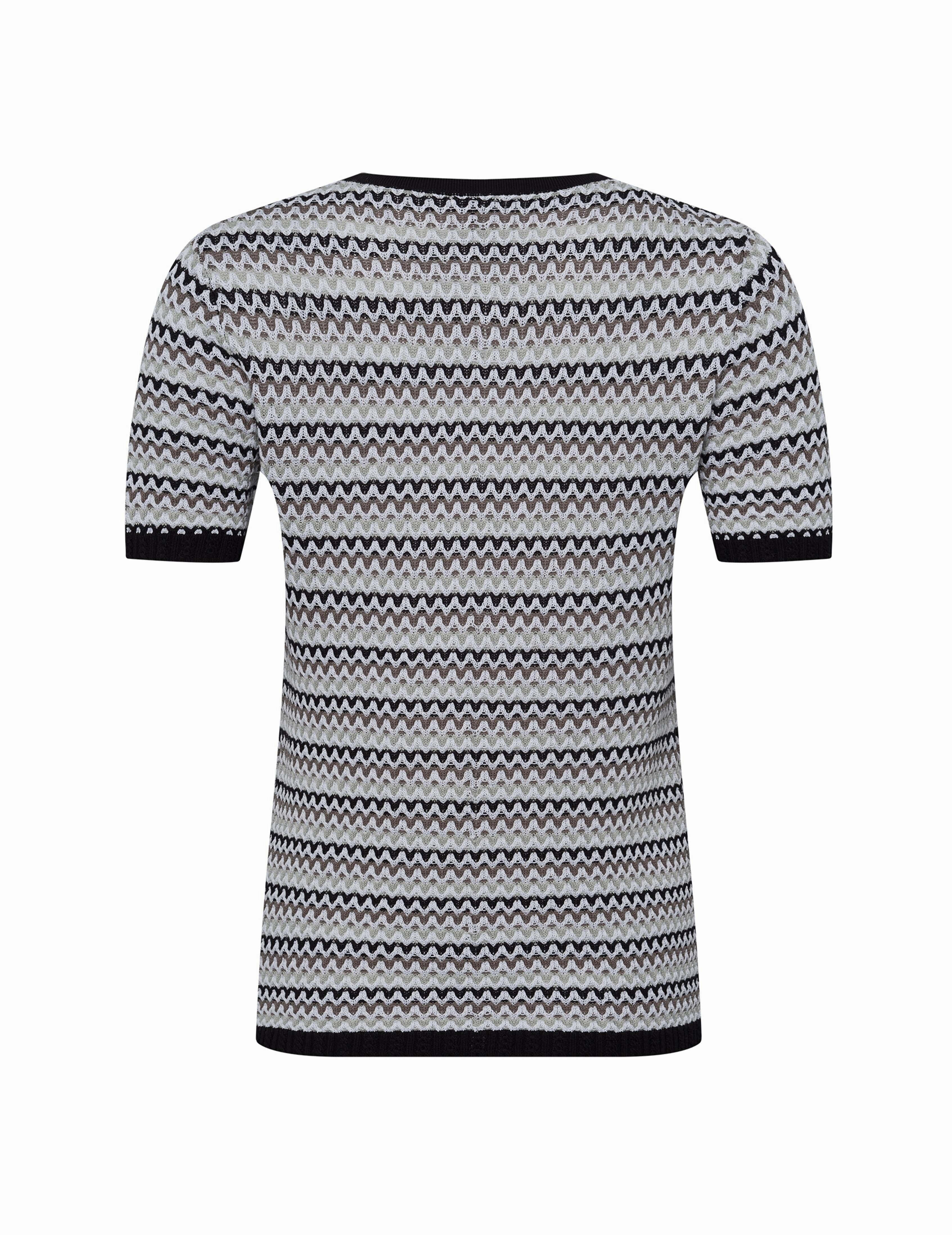 Plus Stripe Stitch Sleeve Crew Neck Top