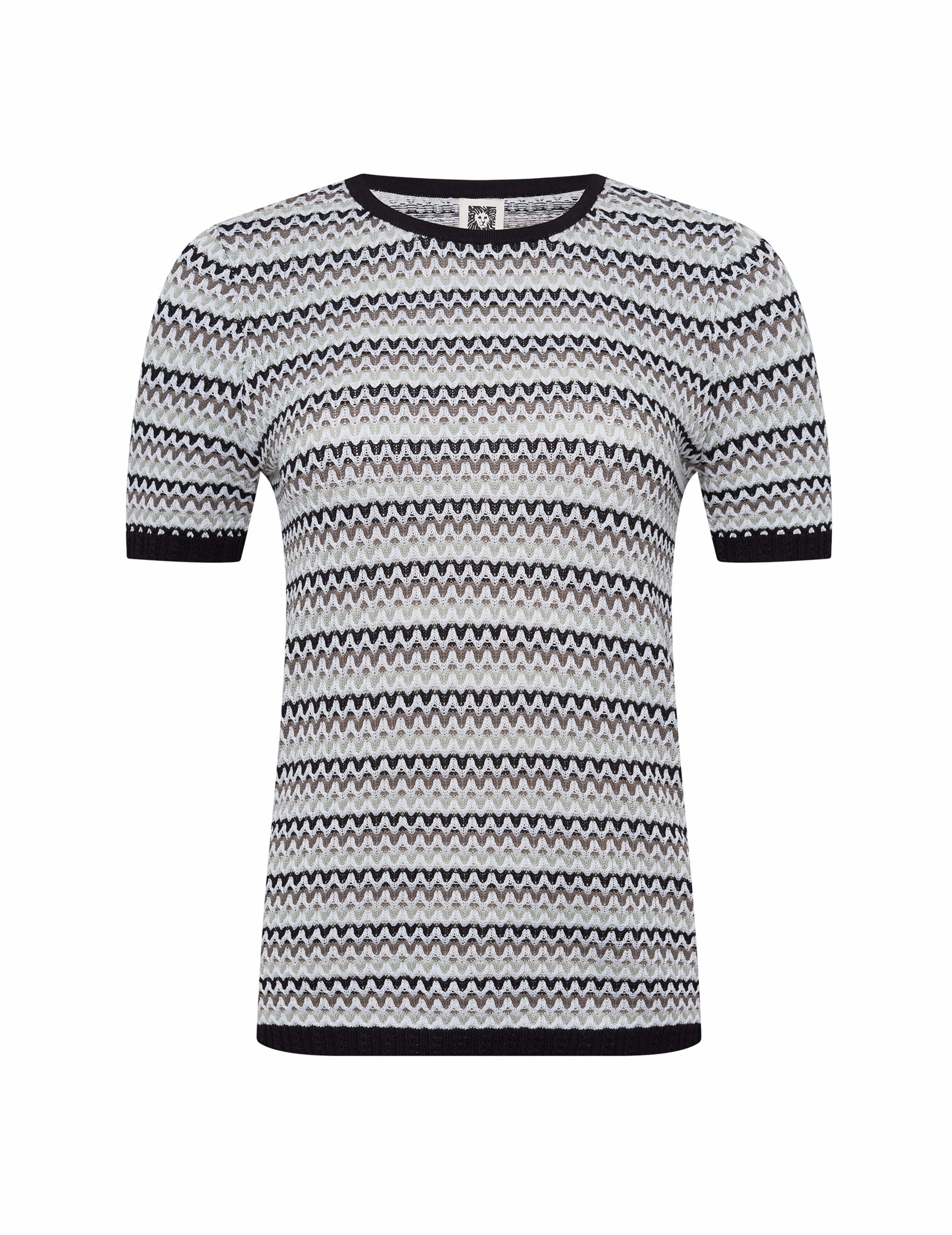 Plus Stripe Stitch Sleeve Crew Neck Top