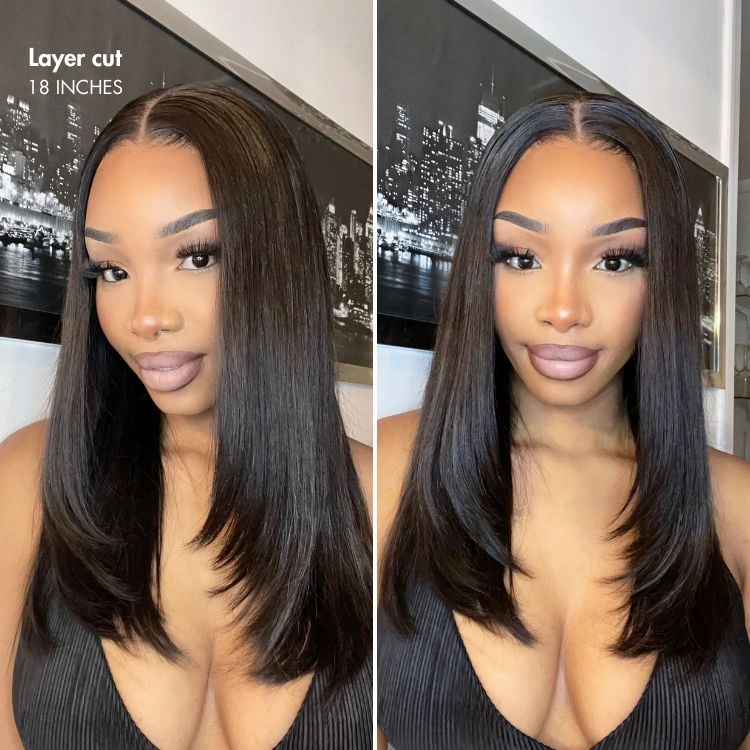 PRE MAX™ - Layer Cut Super Natural Hairline Silky Straight Glueless 13x4 Frontal Lace Wig Human Hair Pre-Cut Lace