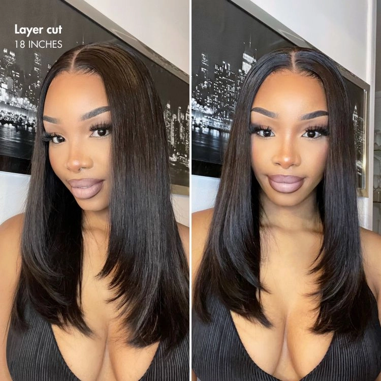 PRE MAX™ - Layer Cut Super Natural Hairline Silky Straight Glueless 13x4 Frontal Lace Wig Human Hair Pre-Cut Lace