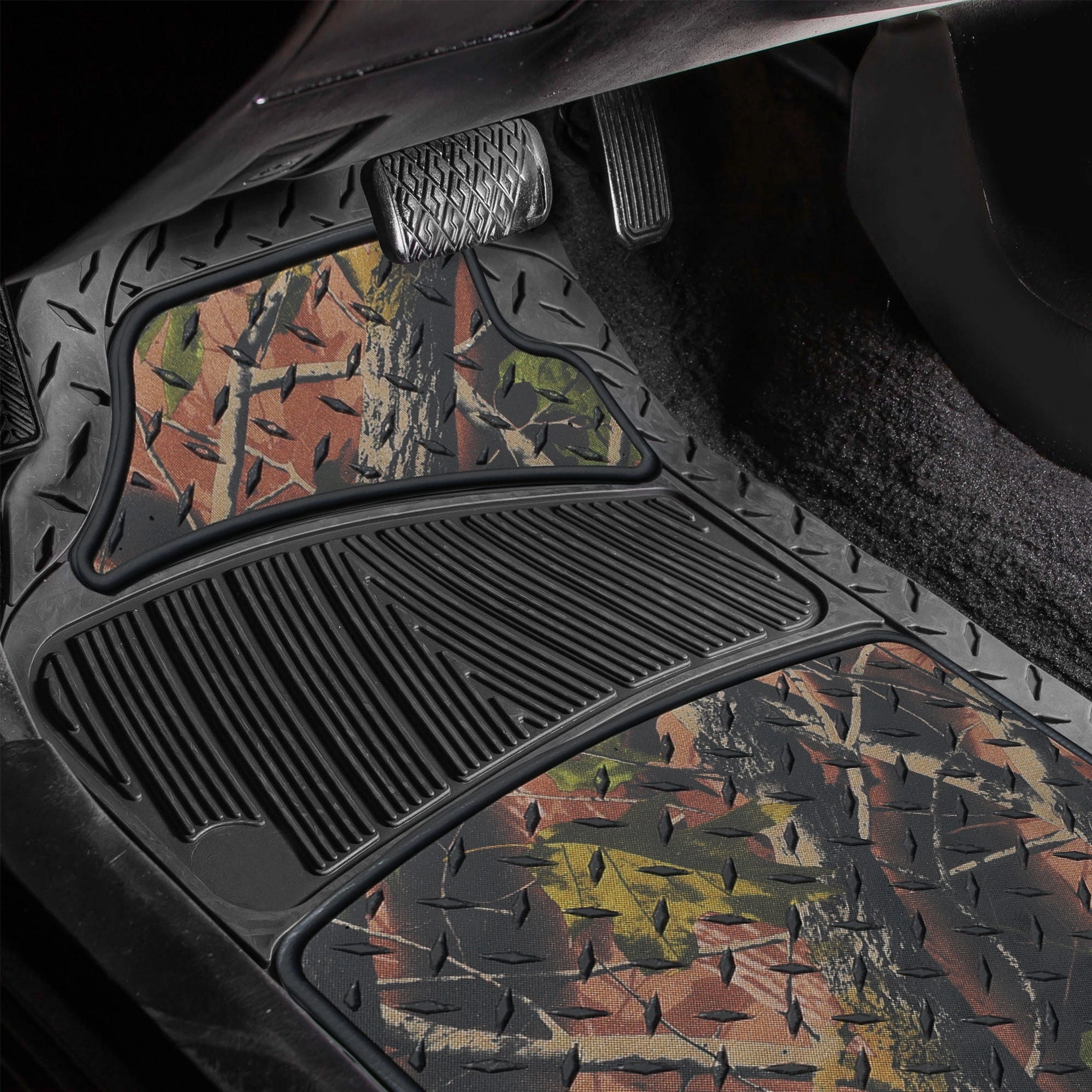 Premium Trimmable ClimaProof Autumn Camo Non-Slip Rubber Floor Mats - Full Set Dark Camo