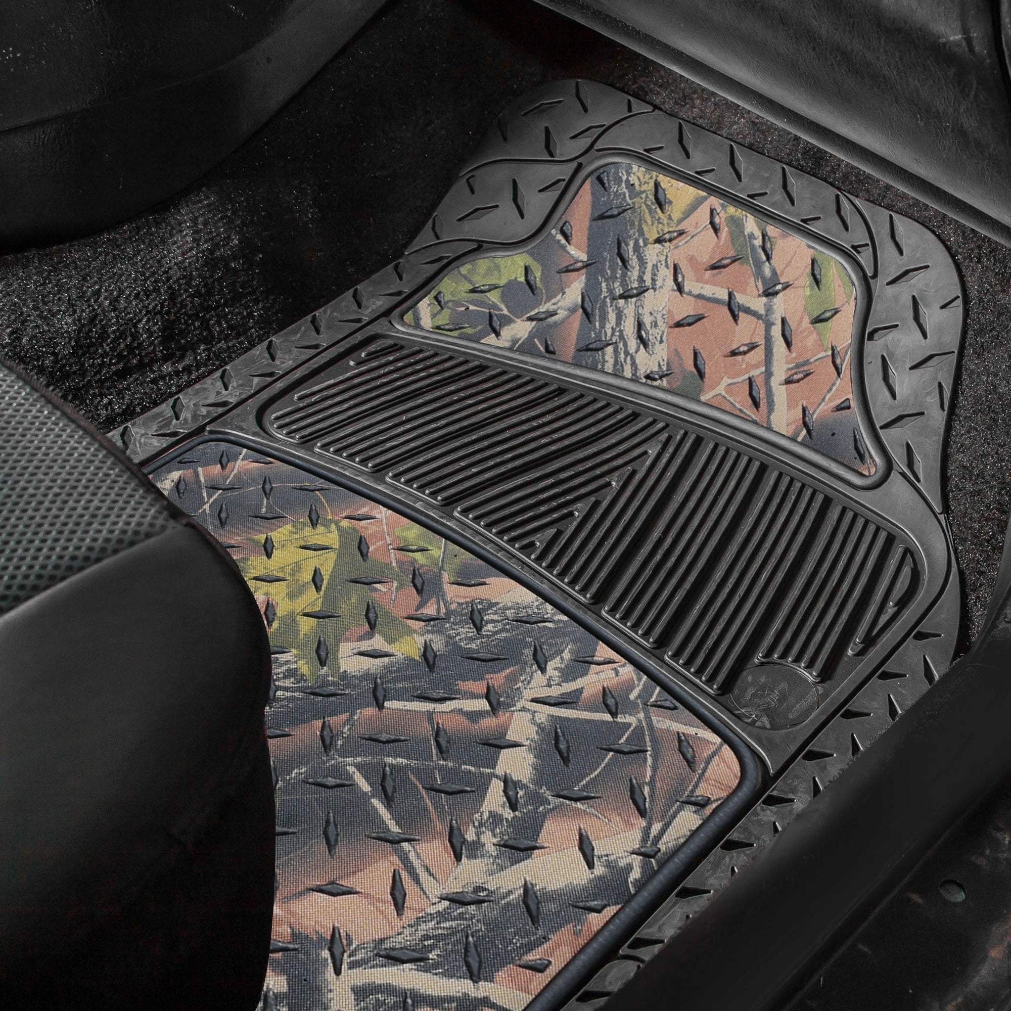Premium Trimmable ClimaProof Autumn Camo Non-Slip Rubber Floor Mats - Full Set Dark Camo