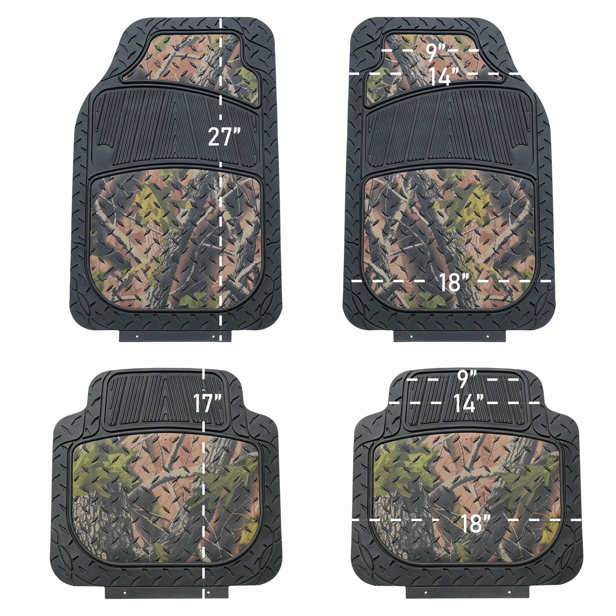 Premium Trimmable ClimaProof Autumn Camo Non-Slip Rubber Floor Mats - Full Set Dark Camo