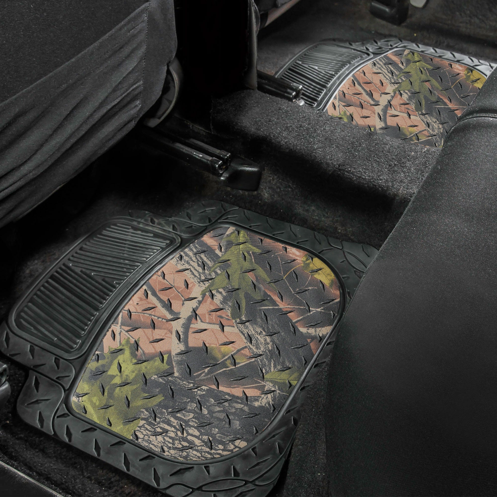 Premium Trimmable ClimaProof Autumn Camo Non-Slip Rubber Floor Mats - Full Set Dark Camo