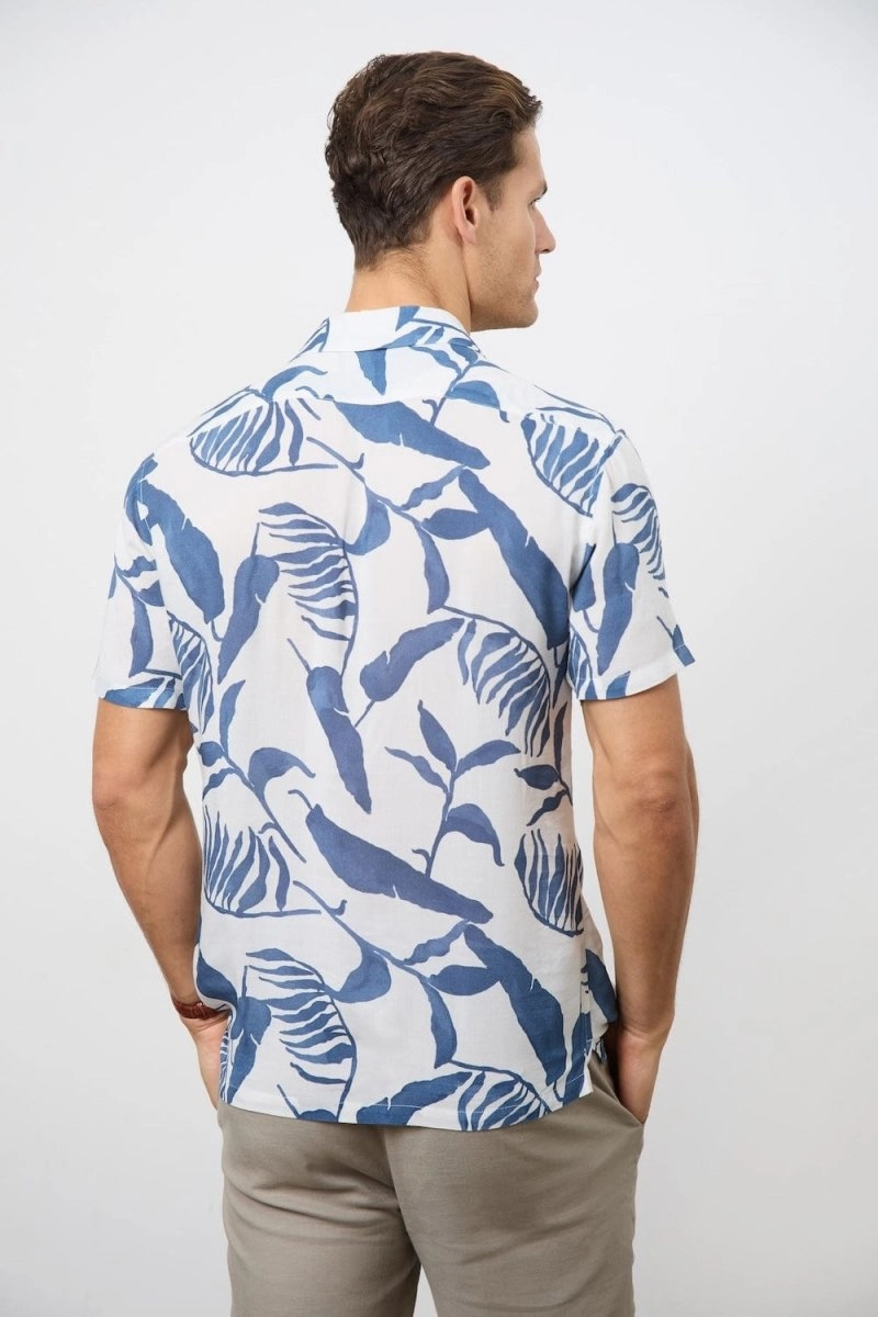 Printed Shirt in Blue Inky Leaves