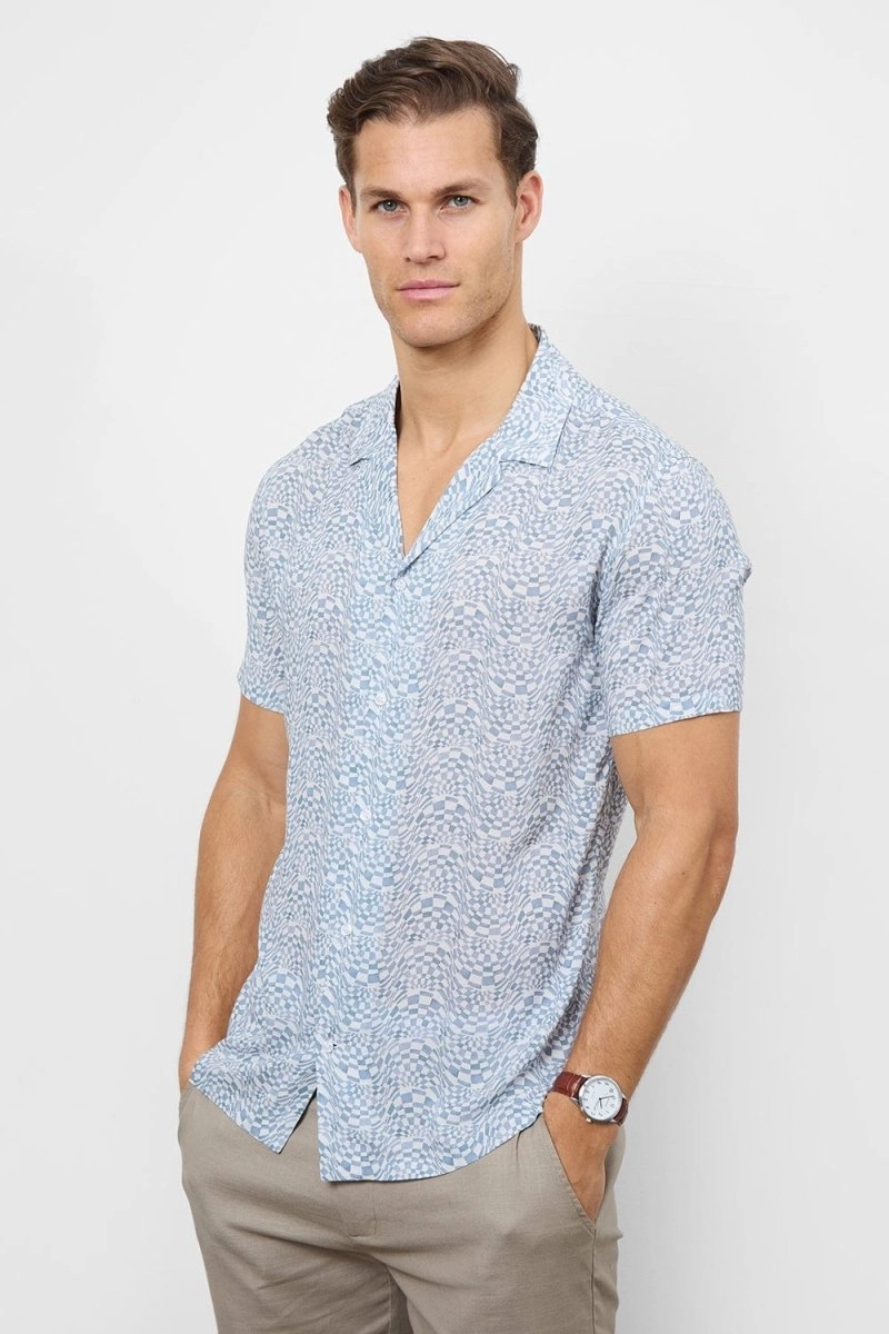 Printed Shirt in Blue Optical Geo