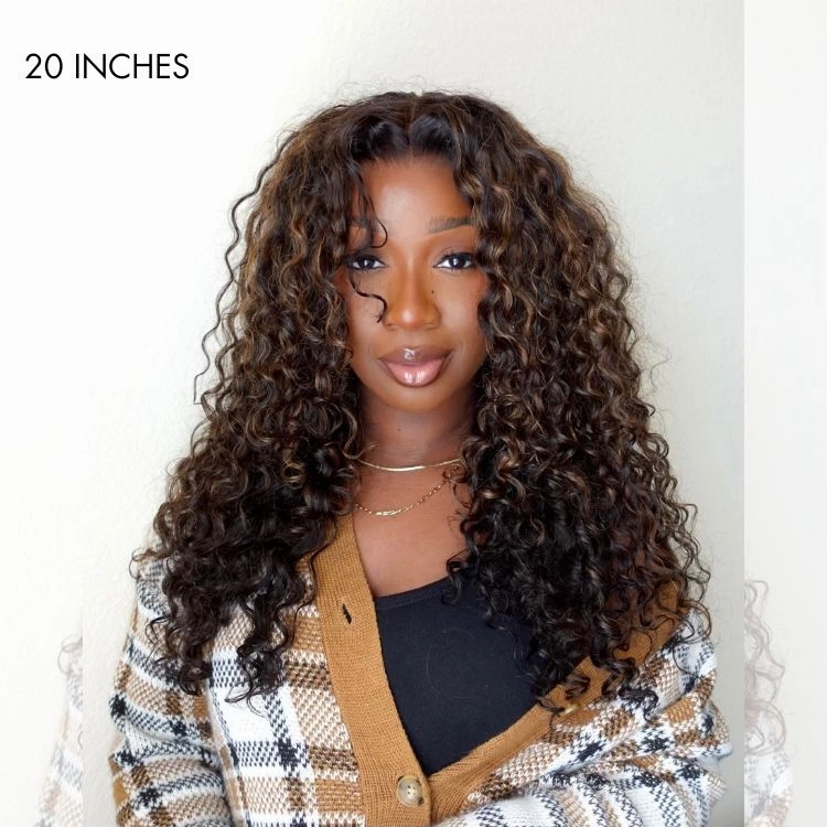 Real Max™ - Chestnut Brown Highlights Funmi 7x6 Closure HD Lace Long Curly Wig Breathable Cap
