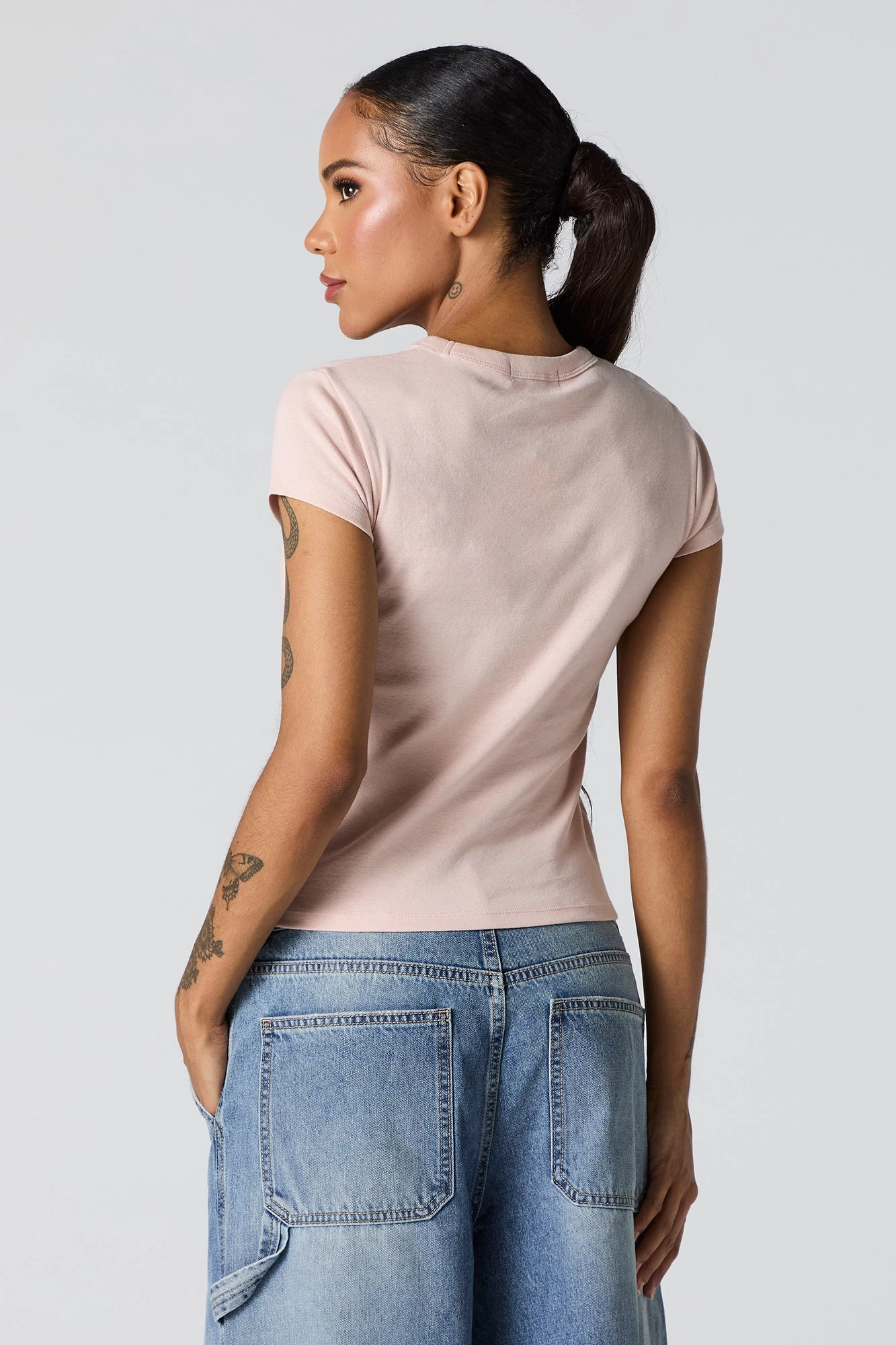 Rhinestone Distressed Butterfly Graphic Fitted T-Shirt