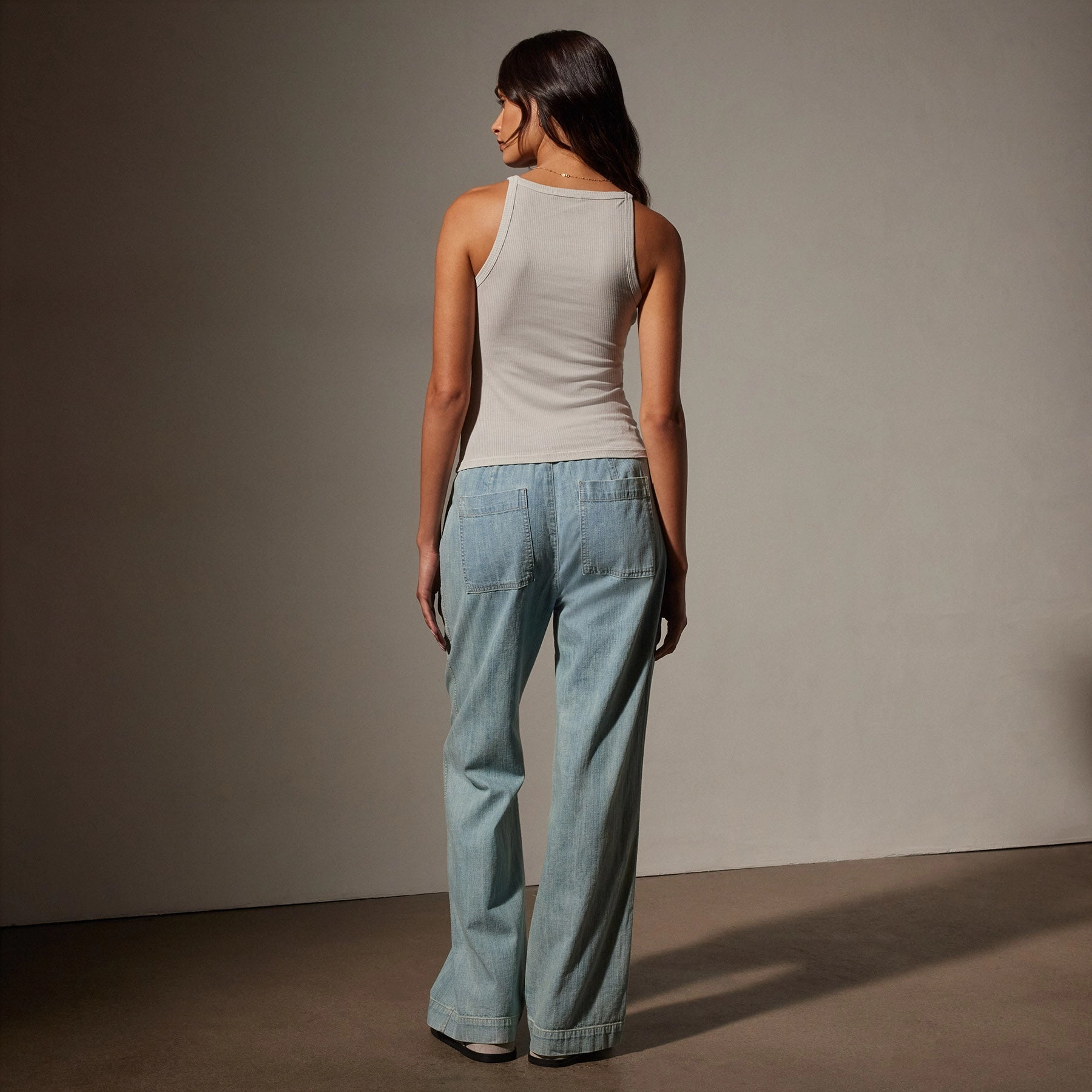 Ribbed High Neck Cami - Salt Pigment