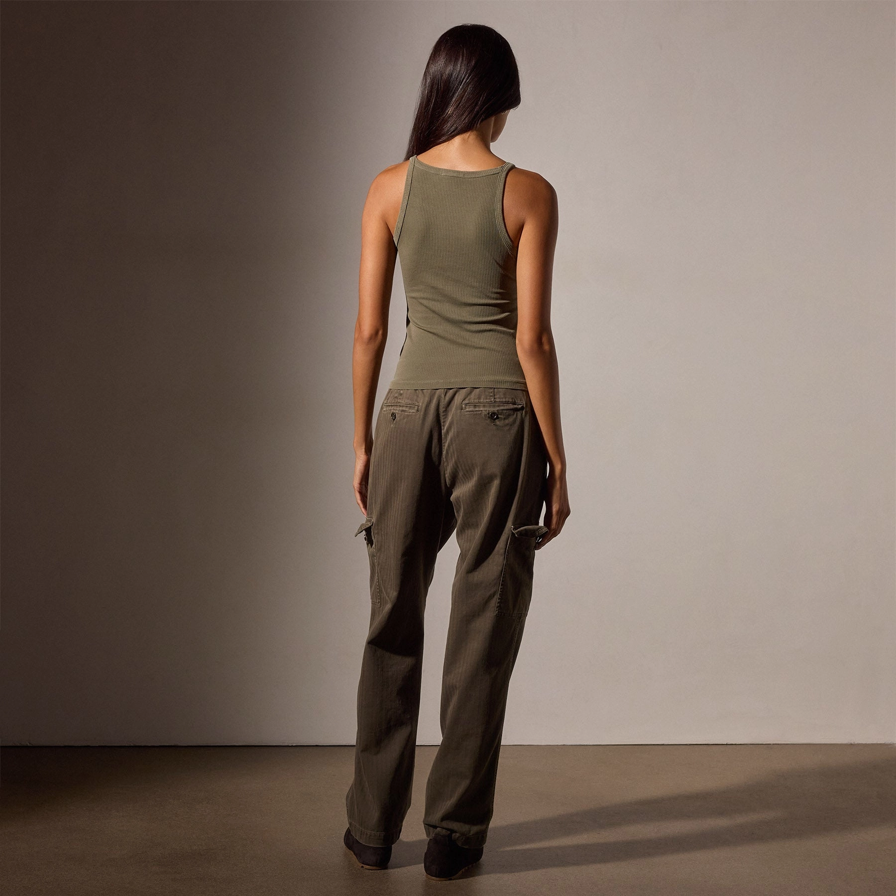 Ribbed High Neck Cami - Trooper Pigment